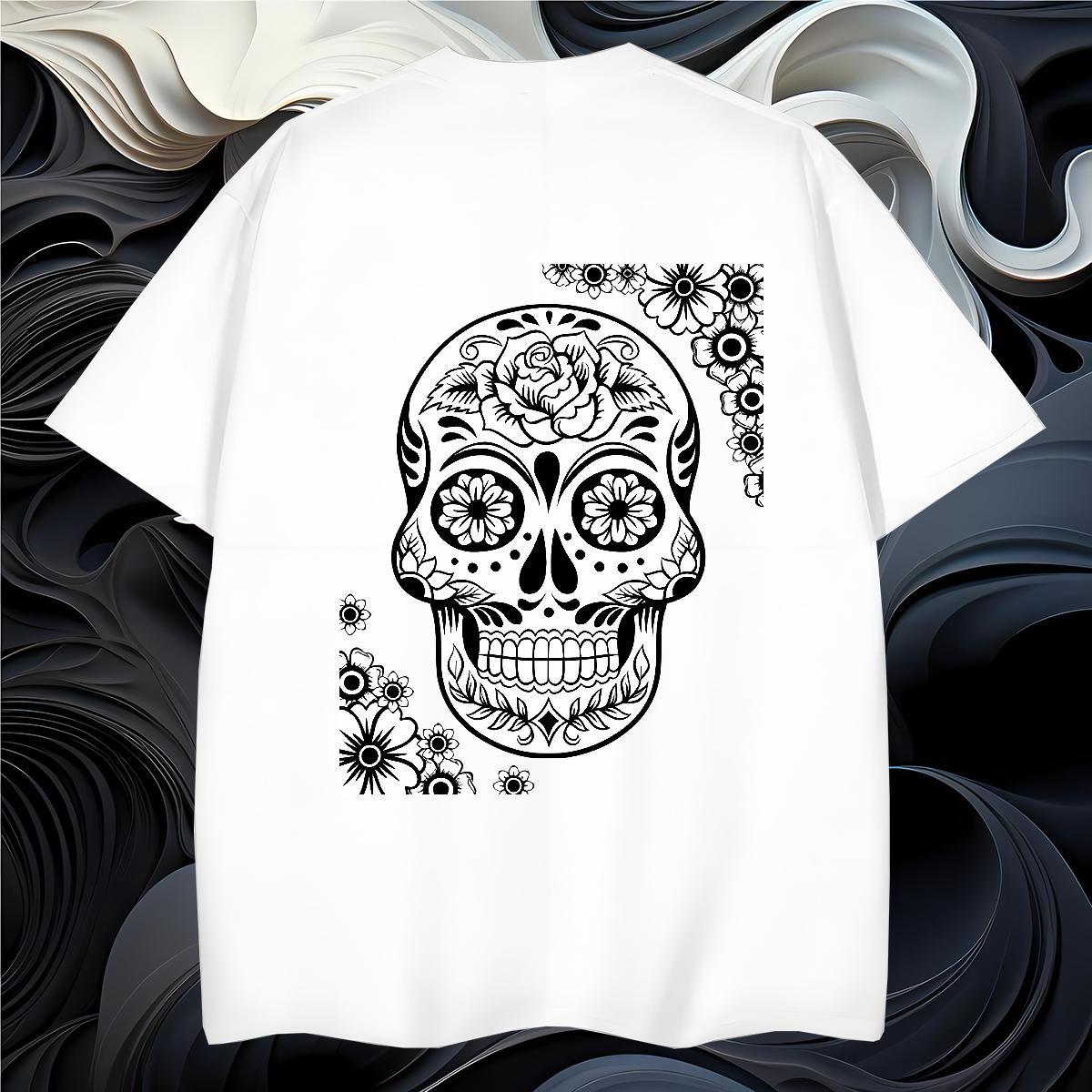 Comfortable Mens T Shirts 230g Cotton skull Street DIY Printed Short Sleeve Soft Tshirts Fashion Clothings