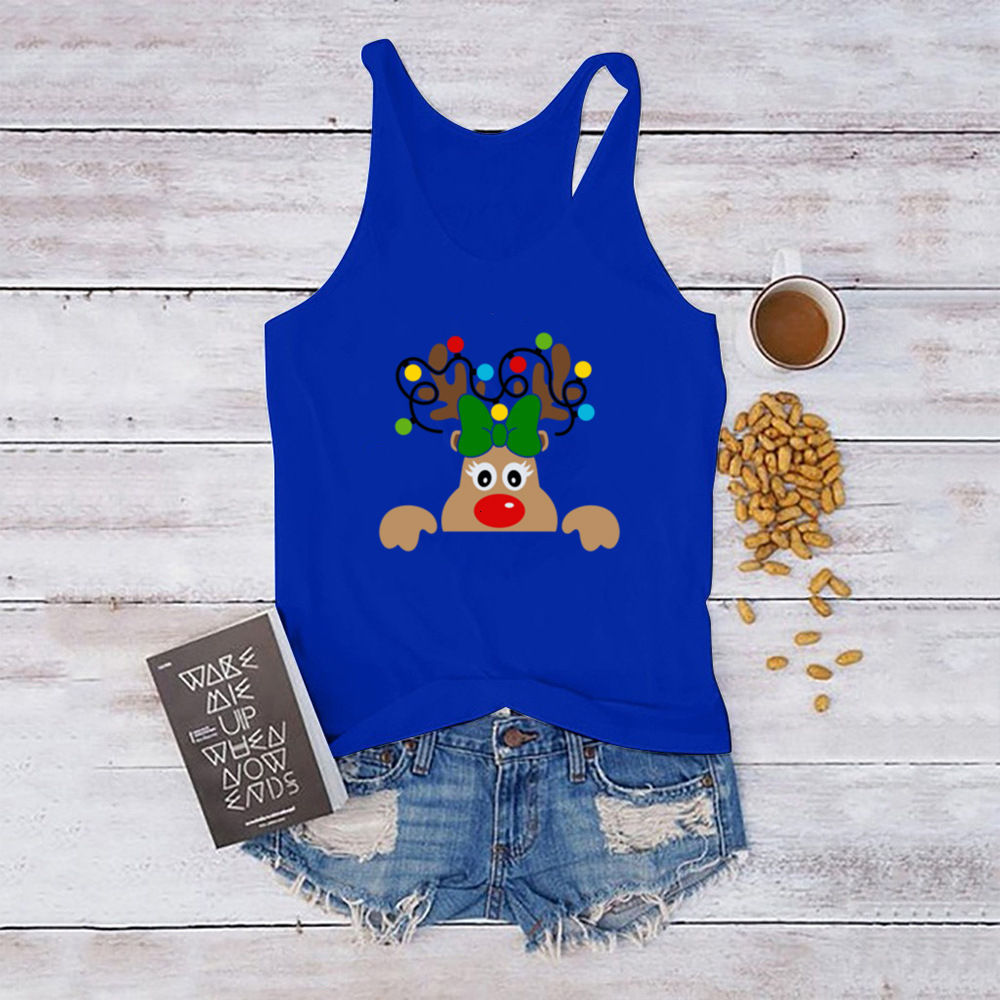 Christmas style sports vest with a smile and deer print, women's loose plus size bodybuilding top dongdumaoyi