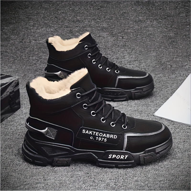 Winter Warmth Mens High Top Snow Boots - Plush Lined, Non-Slip, Comfy Lace-Up Shoes for Outdoor Activities - PU Upper, Cotton Inner, PVC Sole, Alphabe