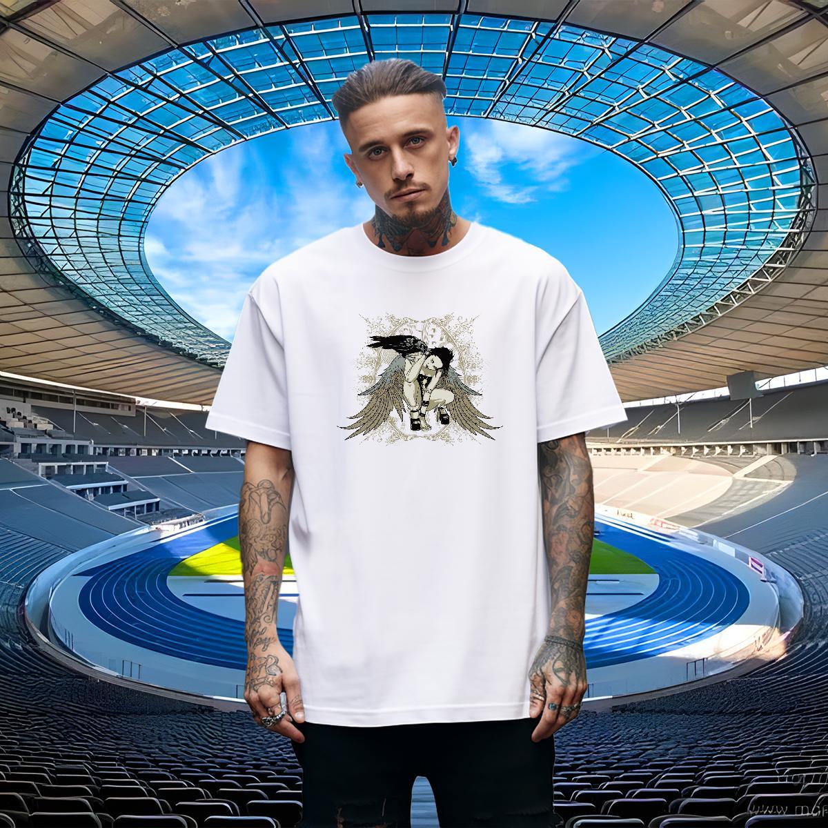 Comfortable T Shirts Men 100% Cotton 230g wing Street Black White Breathable Crew Neck Men Clothes T-Shirt Designer Fashion Tshirts