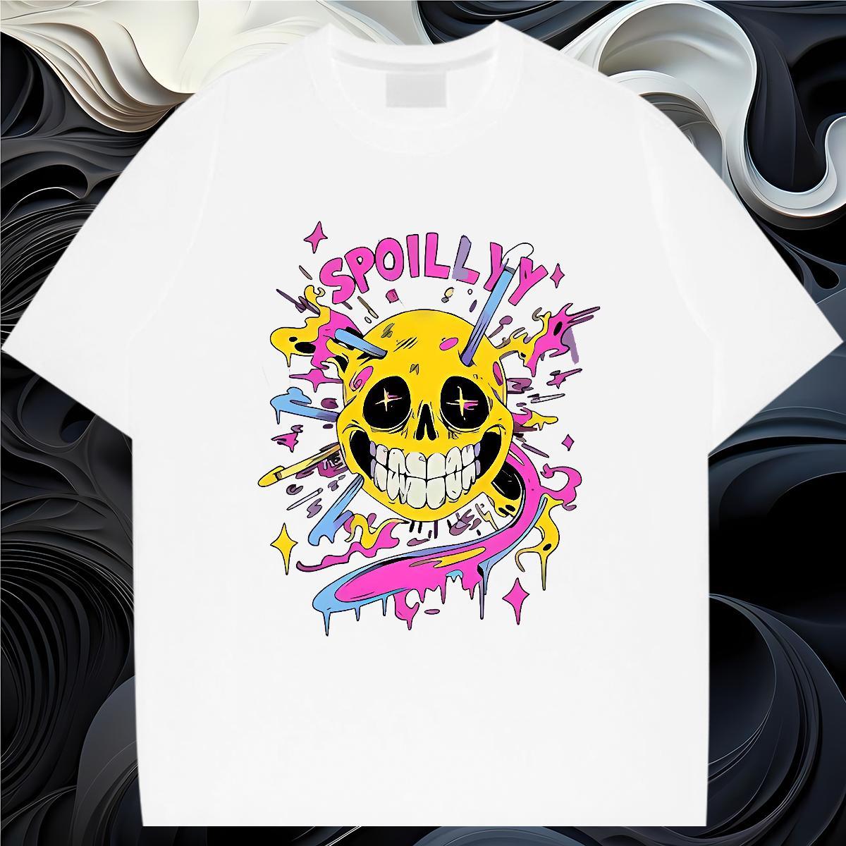 High Quality T Shirts Men 230g Pure Cotton skull Daily Wear Custom Cartoon Crew Neck Breathable Couples T Shirts Classic Top Tees
