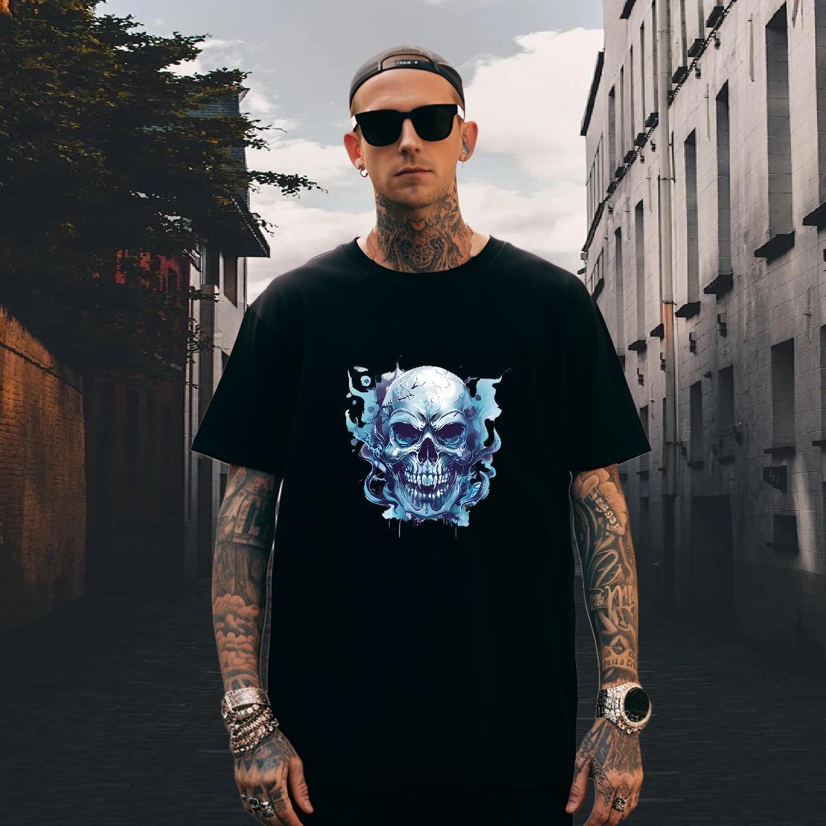 Unisex T shirt 230g Pure Cotton skull Casual DIY Printed Breathable Men Clothes T-Shirt Fashion Casual Clothings