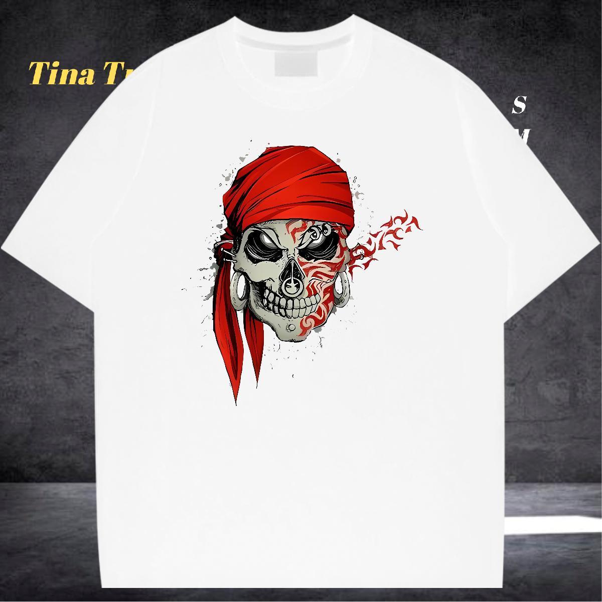 TOP Quality T shirt 230g 100% Cotton skull Outdoor Cartoon Printing L-4XL Short Sleeve O-Neck Mens Tshirts Casual New Tops