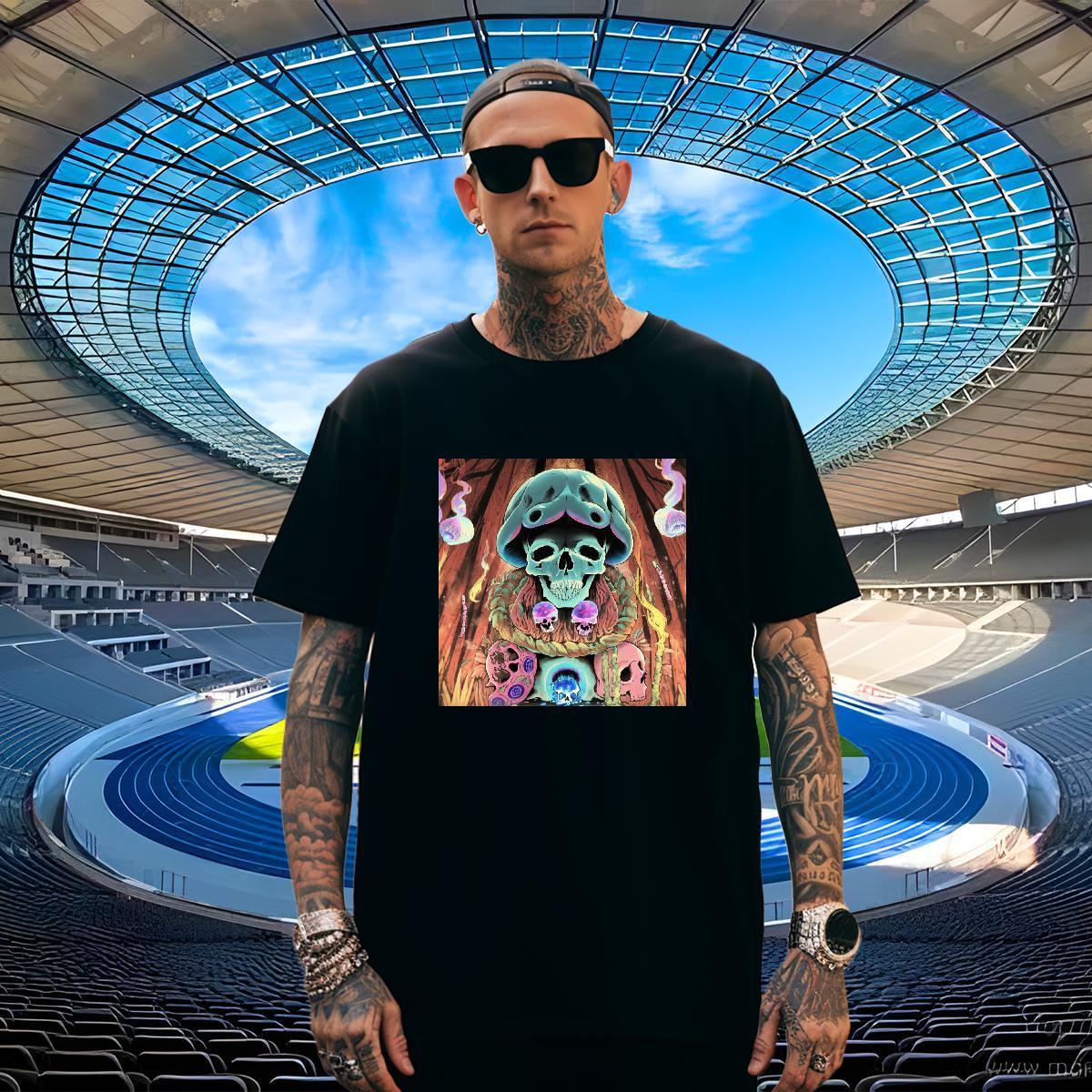 Classic T Shirts Men 100% Cotton 230g skull Hip Hop Black White Short Sleeve Soft Mens Tshirts Free Shipping Clothes
