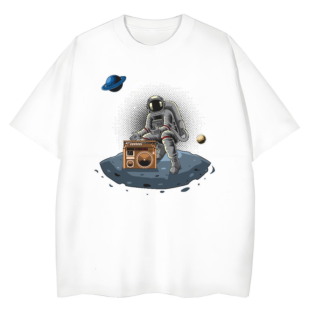 Female Couples T Shirts 230g Cotton spaceman Street Wear T Shirt For Woman Short sleeve Soft DIY Printed Tops