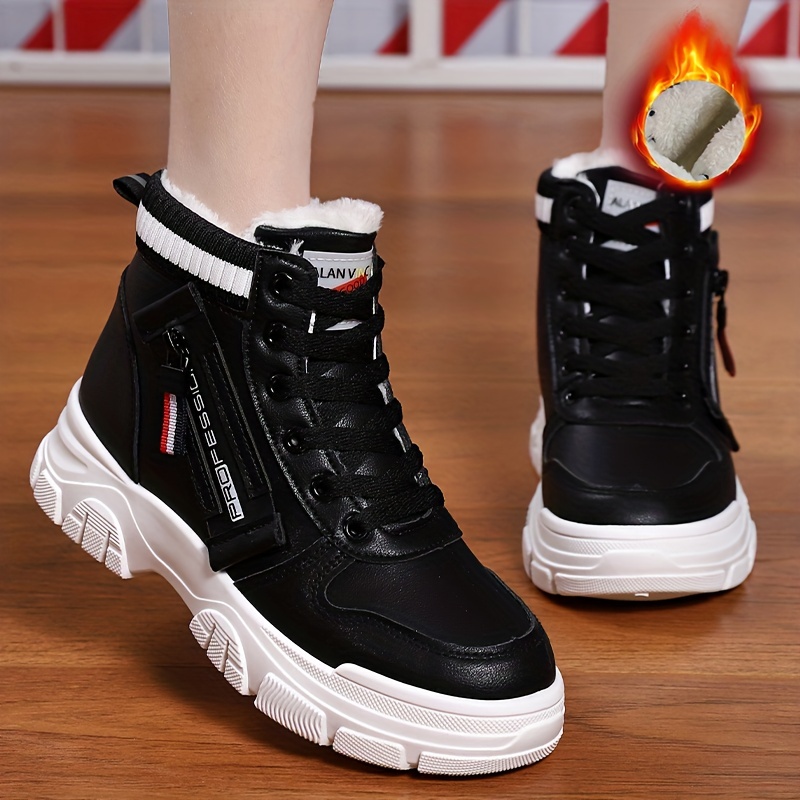 Non Slip High Top Snow Boots, Fur Lined Thermal Round Toe Winter Boots, Platform Warm Wear Resistance Snow Shoes