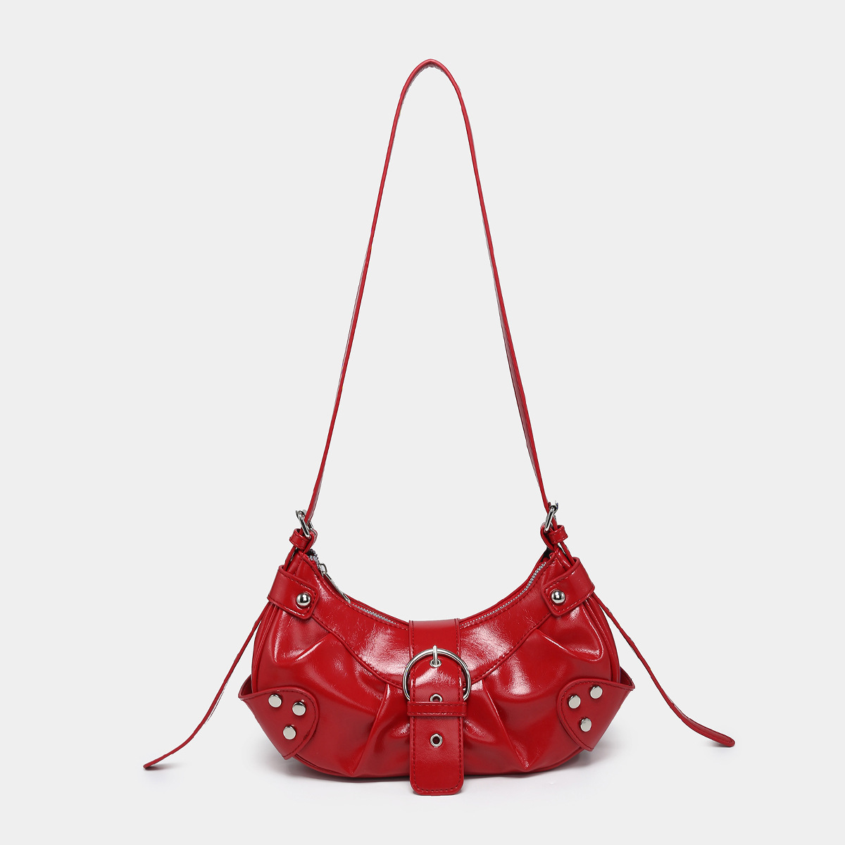 Fashionable motorcycle bag underarm bag rivet tassel high-end pleated women's bag single shoulder bag