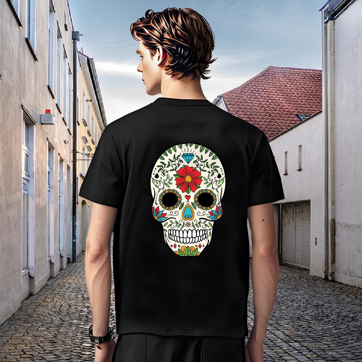 Comfortable Man T Shirts 100% Cotton 230g skull Hip Hop Skull Crew Neck Men Tees DIY Tops