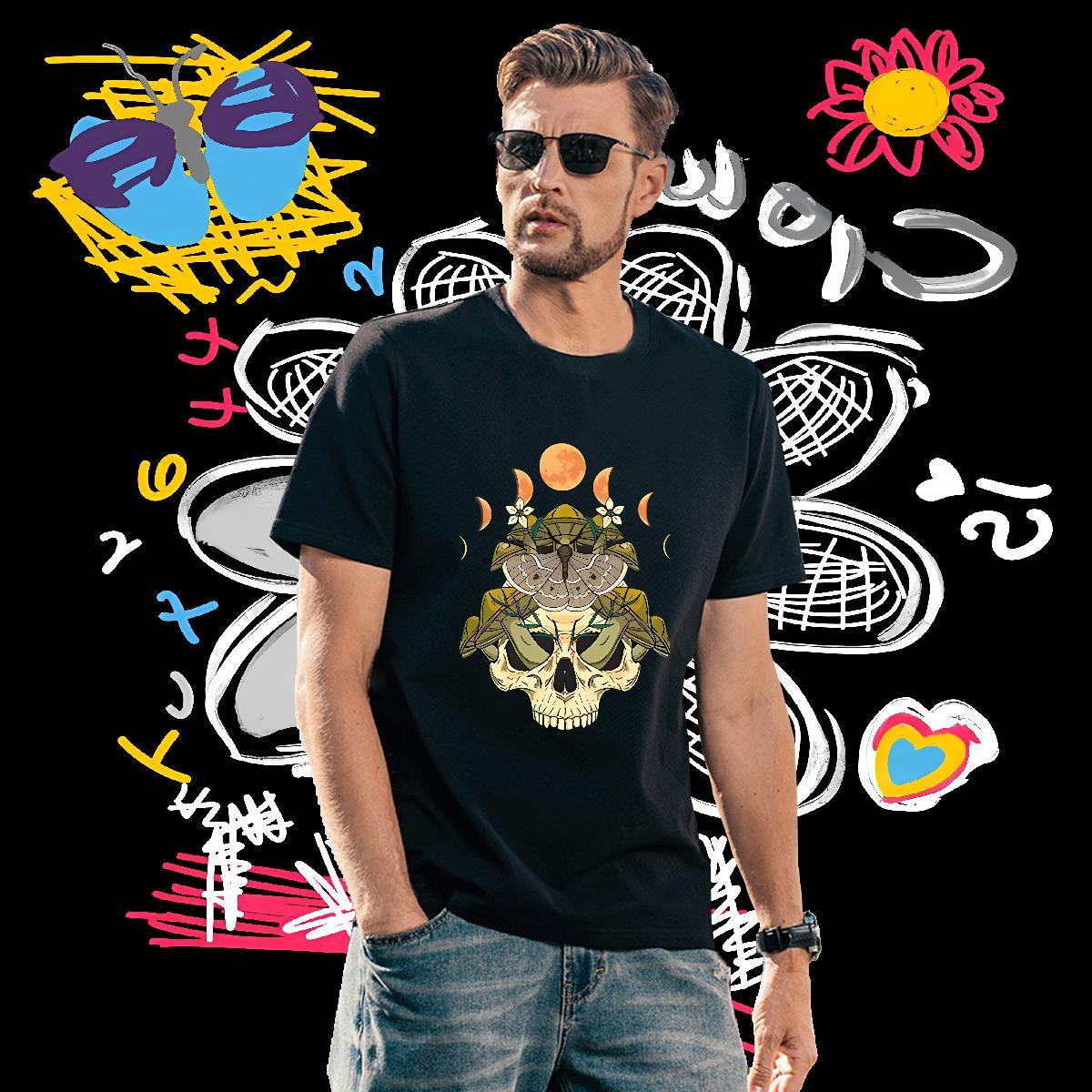 Cool T Shirts Men 230g Cotton skull Hip Hop Black White Breathable Short Sleeve Men Clothes T-Shirt Fashion Designer Polos