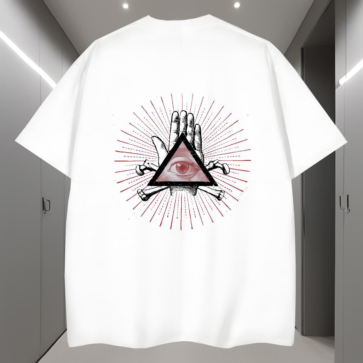 Loose T-Shirts 100% Cotton 230g eye of the devil Hip Hop Street Black White O-Neck Short Sleeve Men Tshirts DIY Tees