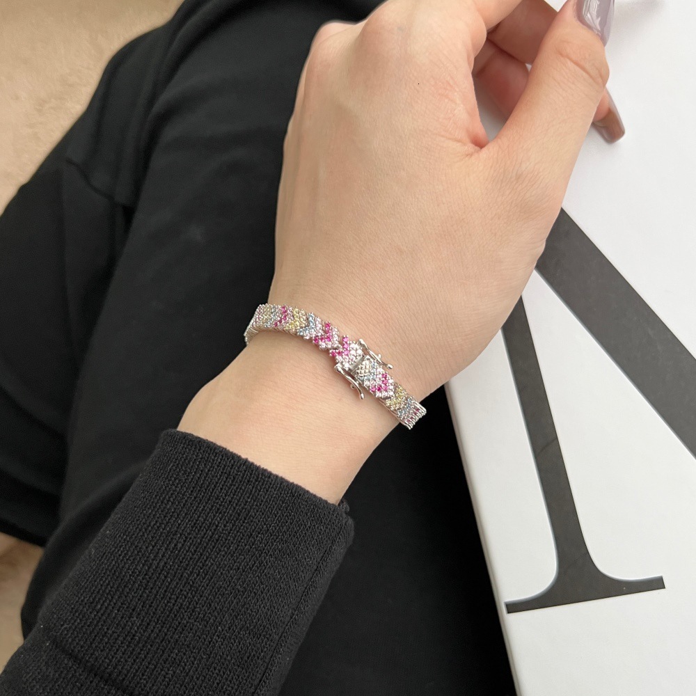 S sterling sier bracelet with a high-end rainbow colored zircon handcrafted inlay for light and exquisite bracelets