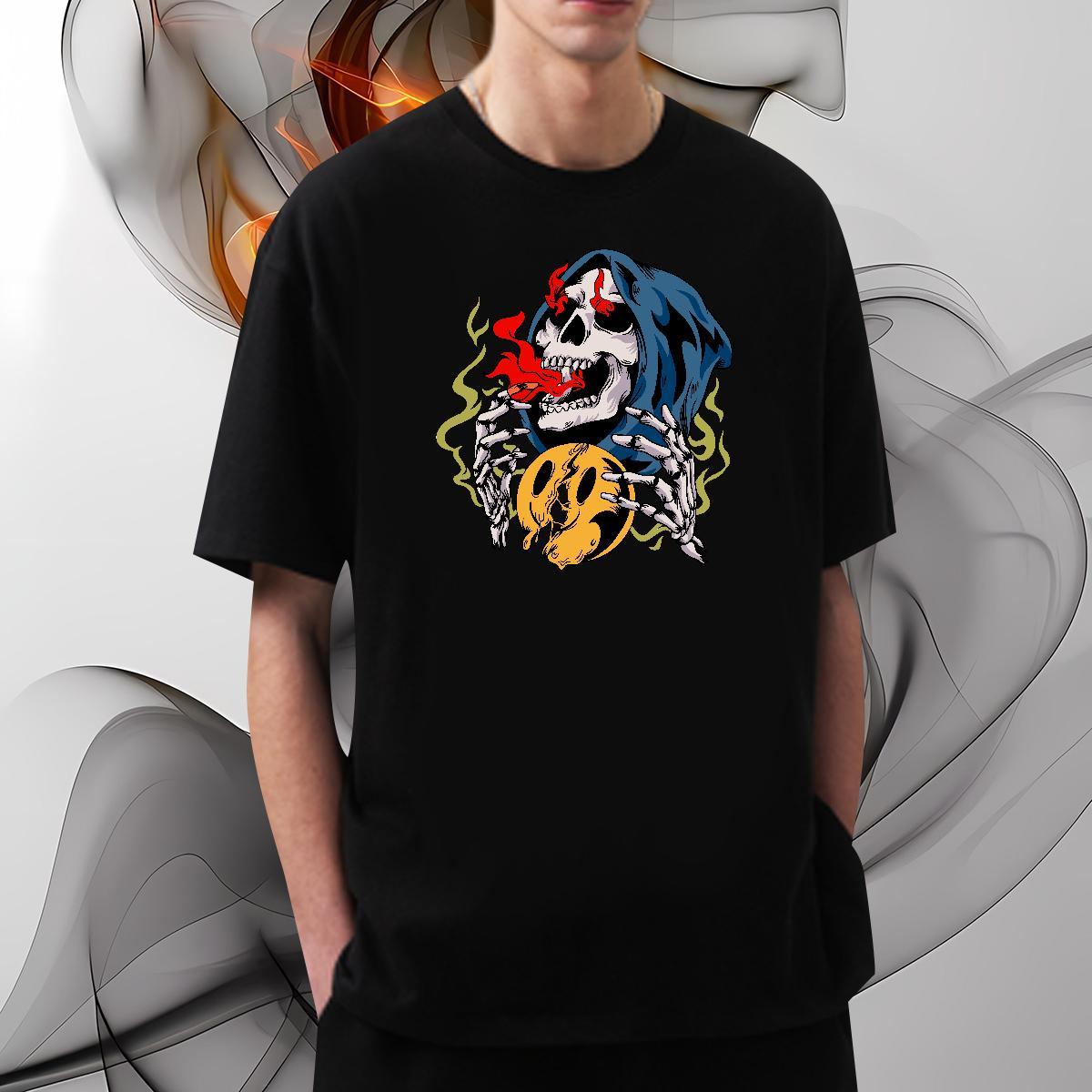 Popular T shirt 230g Pure Cotton skull Summer Casual Anime Print Short Sleeve O-Neck Mens Tshirts Stylist Clothes
