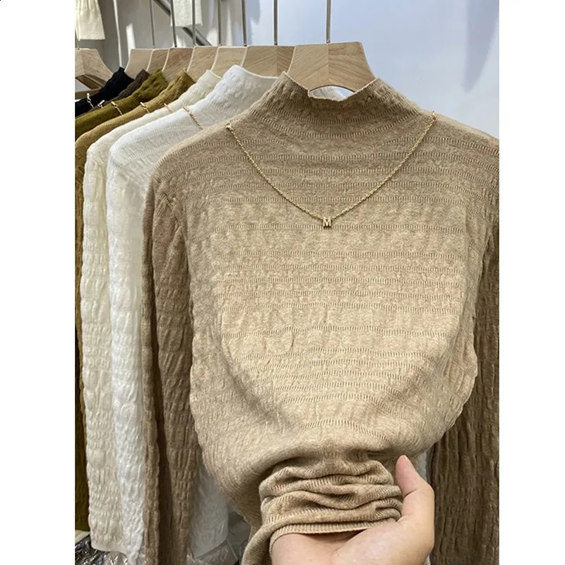 autumn womens plain collar long sleeved casual ral Korean style elegant slim knit sweater