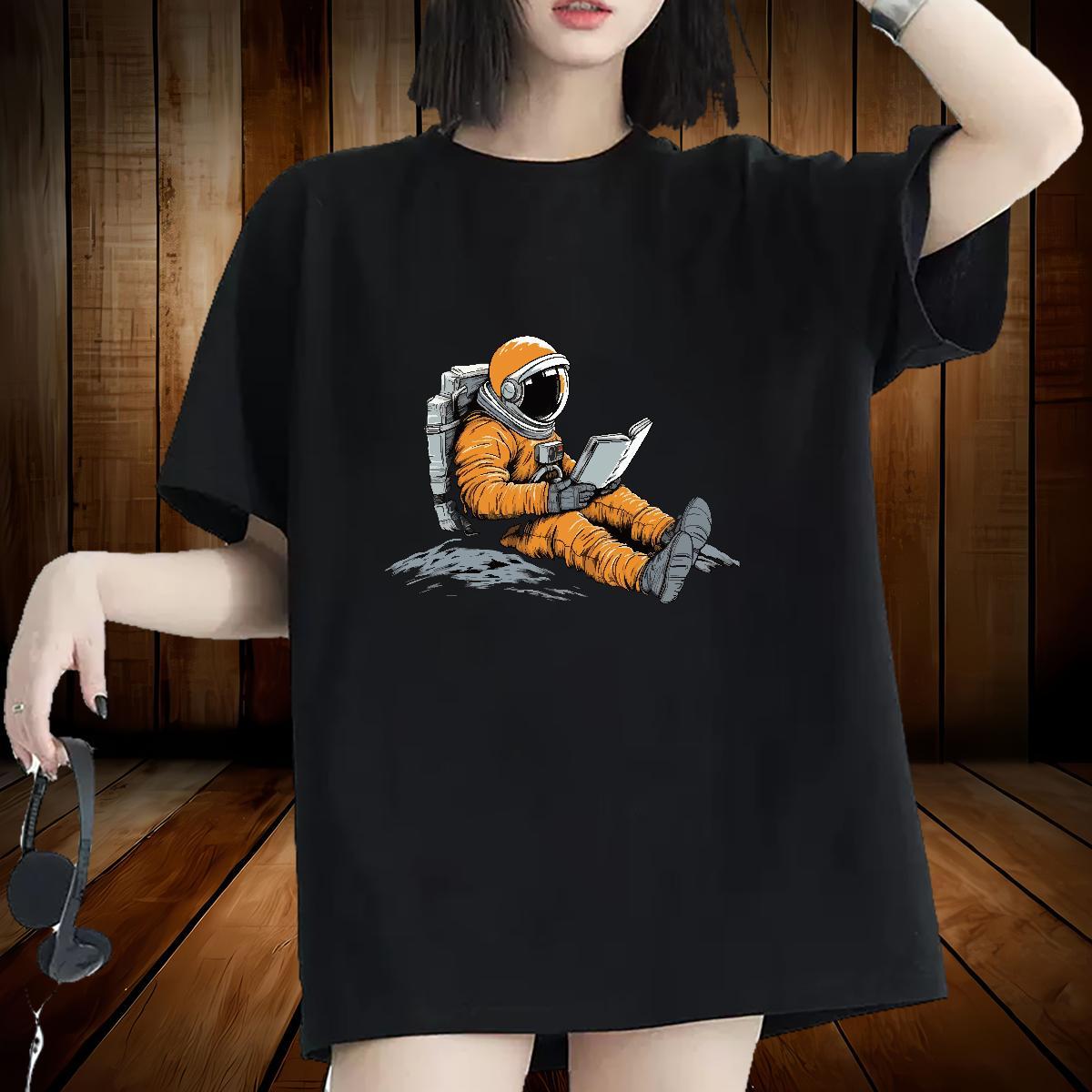 Female Women Tshirts 100% Cotton 230g cosmonaut Casual T Shirt For Woman Breathable Short Sleeve Anime Tee Shirt