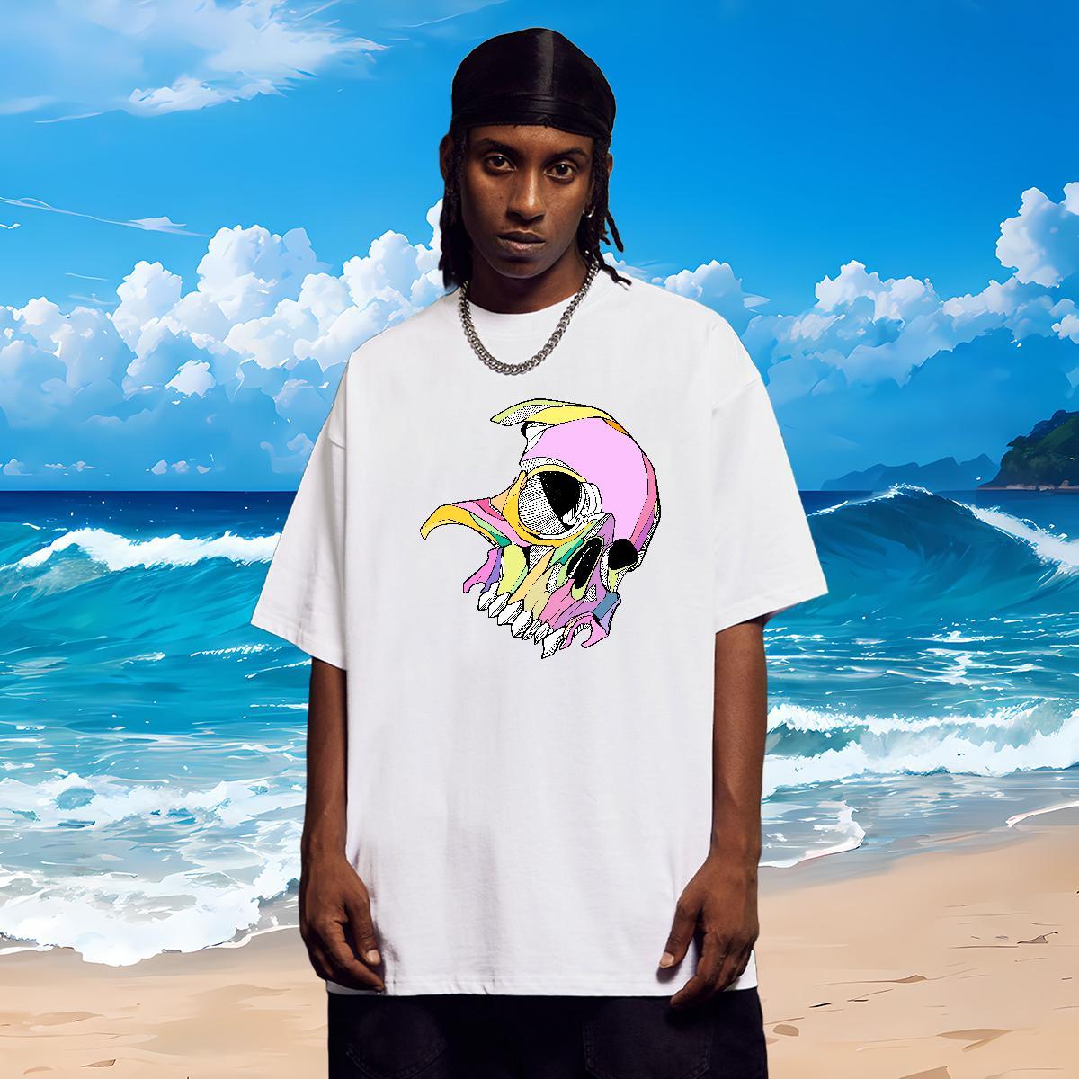 Designer Men T Shirts 100% Cotton 230g skull Summer Casual DIY Printed Breathable Crew Neck Couples T Shirts Casual New Clothes