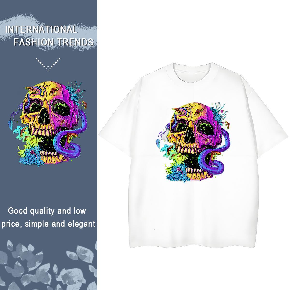 Soft T Shirts Men 230g 100% Cotton skull Anime Printing Street Cartoon Printing L-4XL O Neck Short Sleeves Tshirts 2024 Designer Tees Shirts