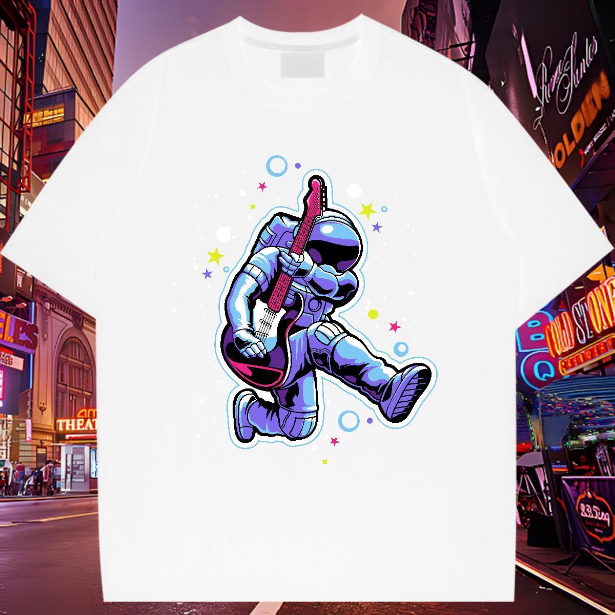 5A Couples T Shirts 230g Pure Cotton cosmonaut Casual Sport T-Shirts Breathable Soft Cartoon Floral Printing Tees