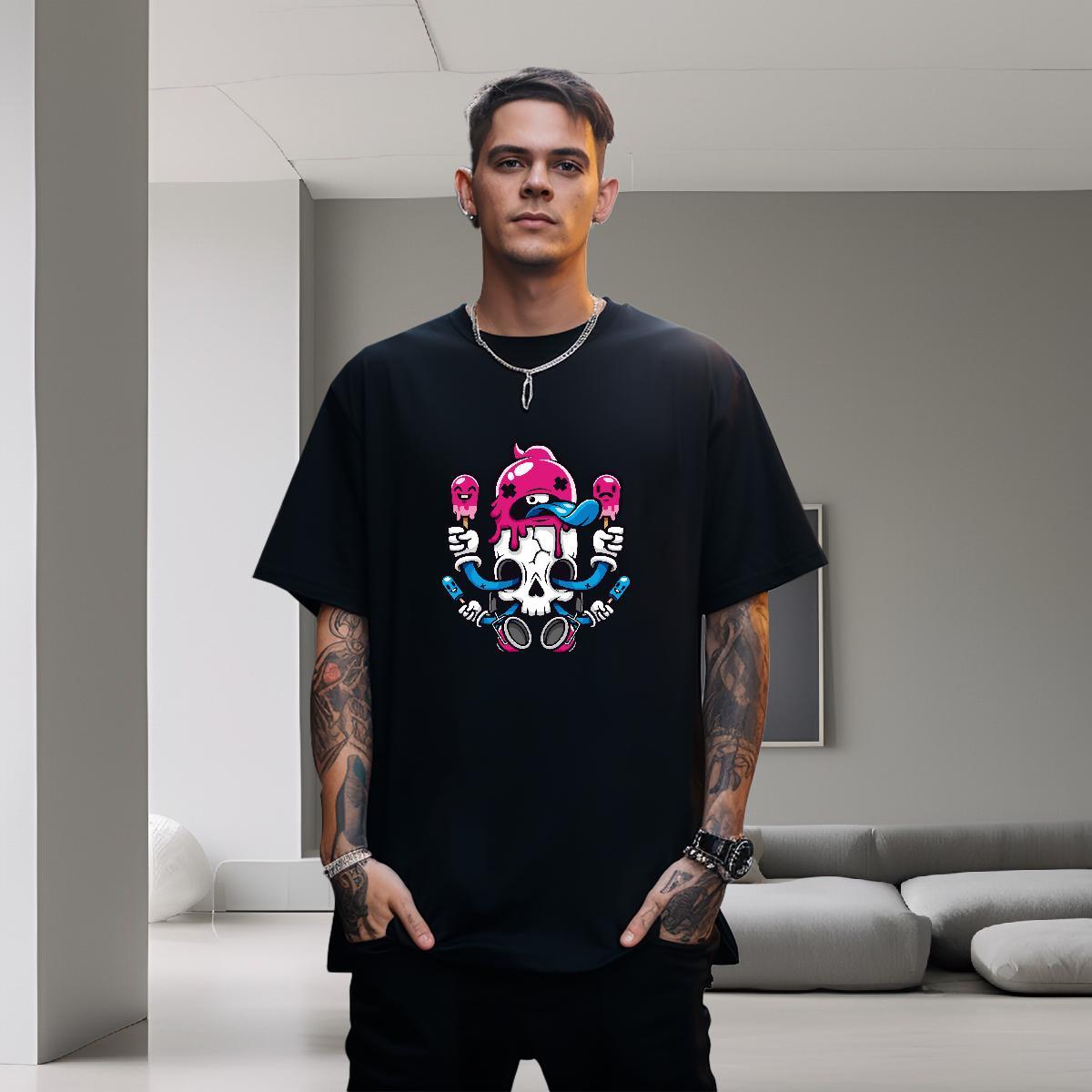 Wholesale Man T Shirts 230g Pure Cotton skull Casual Beach DIY Anime Breathable Crew Neck Men Tshirts Custom Tees Shirts
