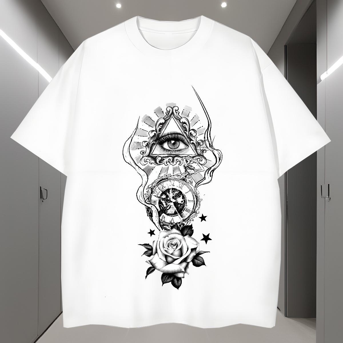 High Quality T Shirt For Man 230g Cotton eye of the devil Street Wear Plus Size Custom Breathable Short Sleeve Men Clothes T-Shirt DIY Customized Tee 