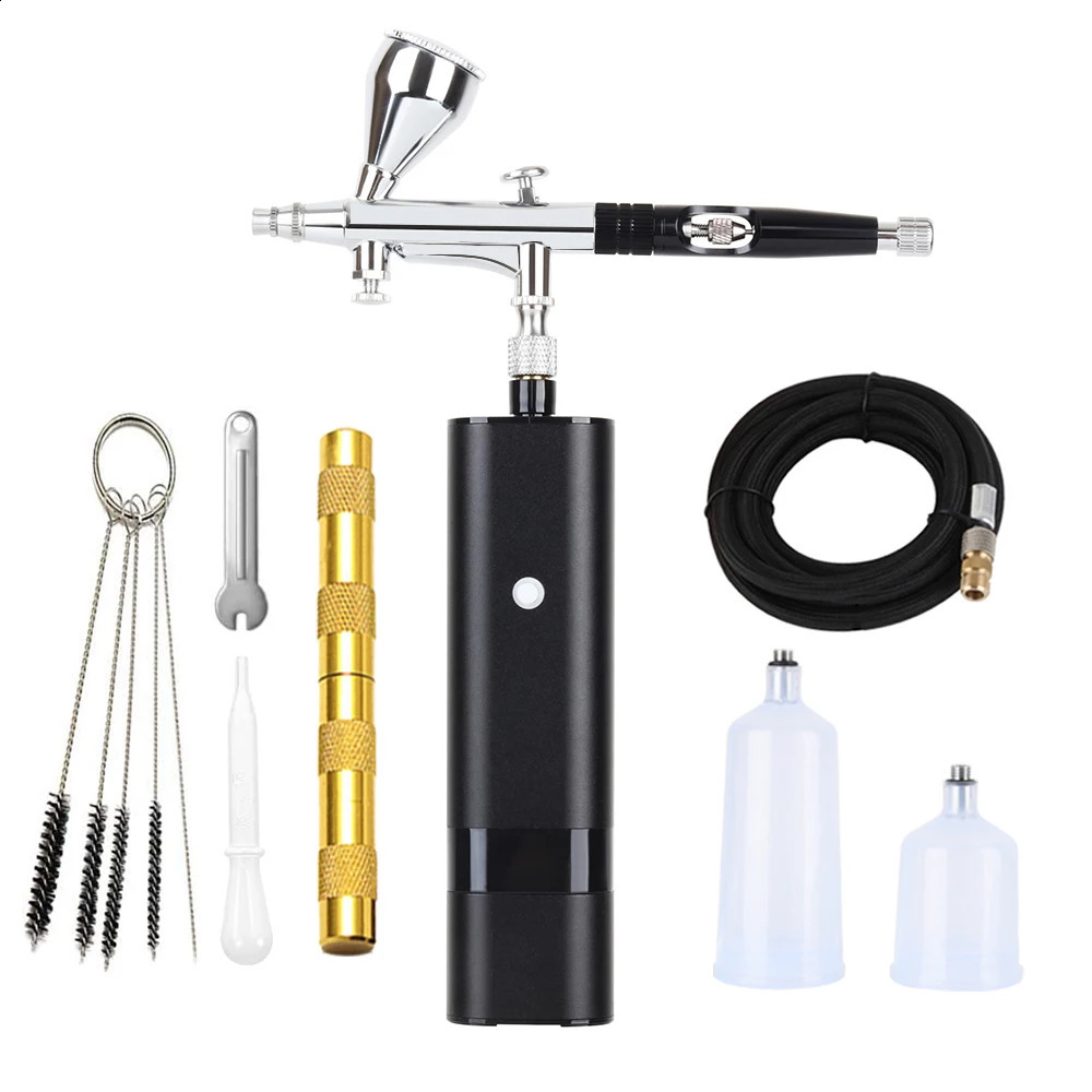 RIBO portable spray gun with automatic mini air brush equipped with compressor kit quiet art cake nail model painting tattoo hand tool 240823