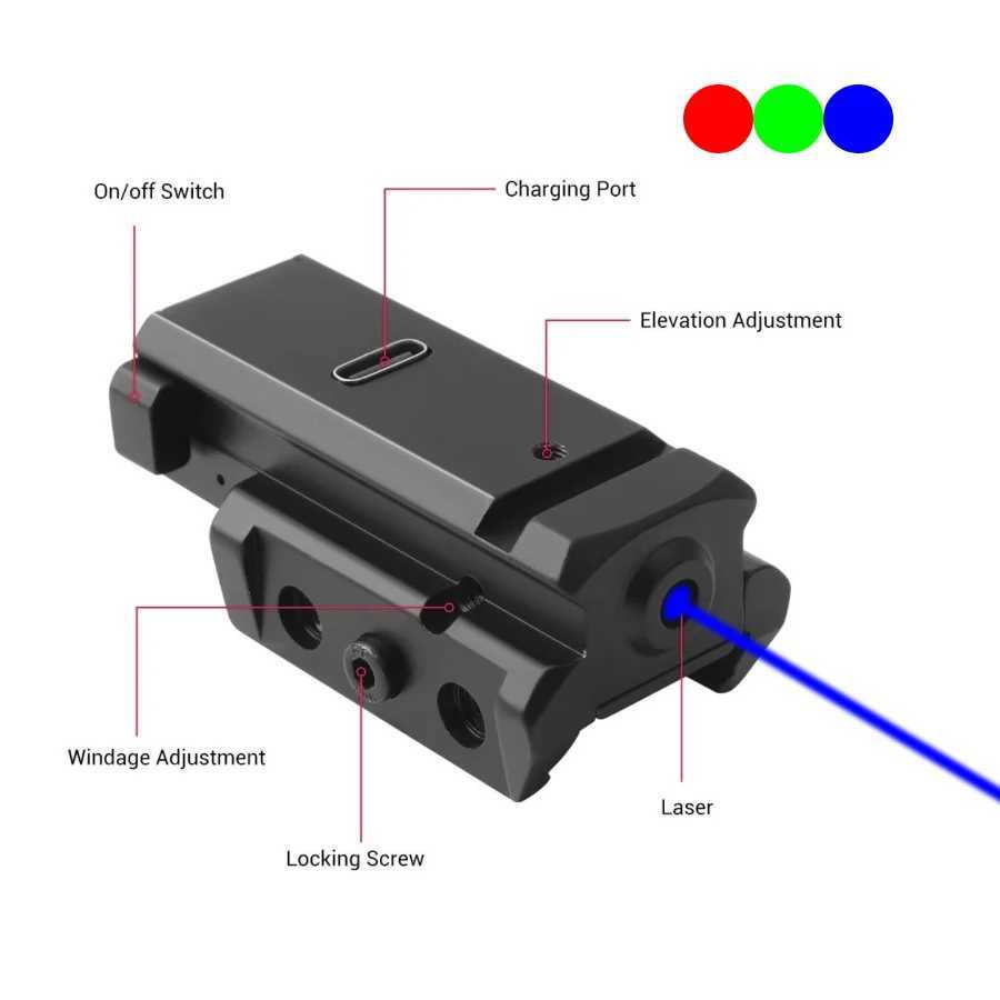 The red/blue/green dot laser sight is suitable for Picatinny ribbon guides used for pistol gloves USB Type-C charging and shock resistance CL240826