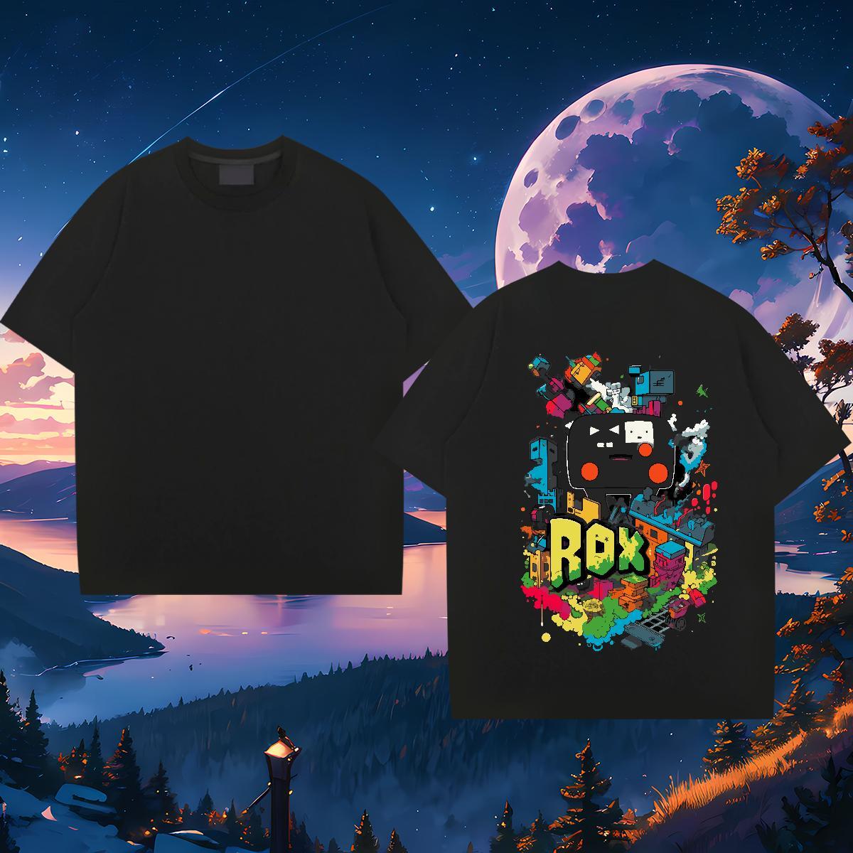 Loose T Shirt For Man 230g Cotton robot Daily Outfit Plus Size Cartoon Round Neck Short Sleeve Men Tshirts Fashion Casual Wear