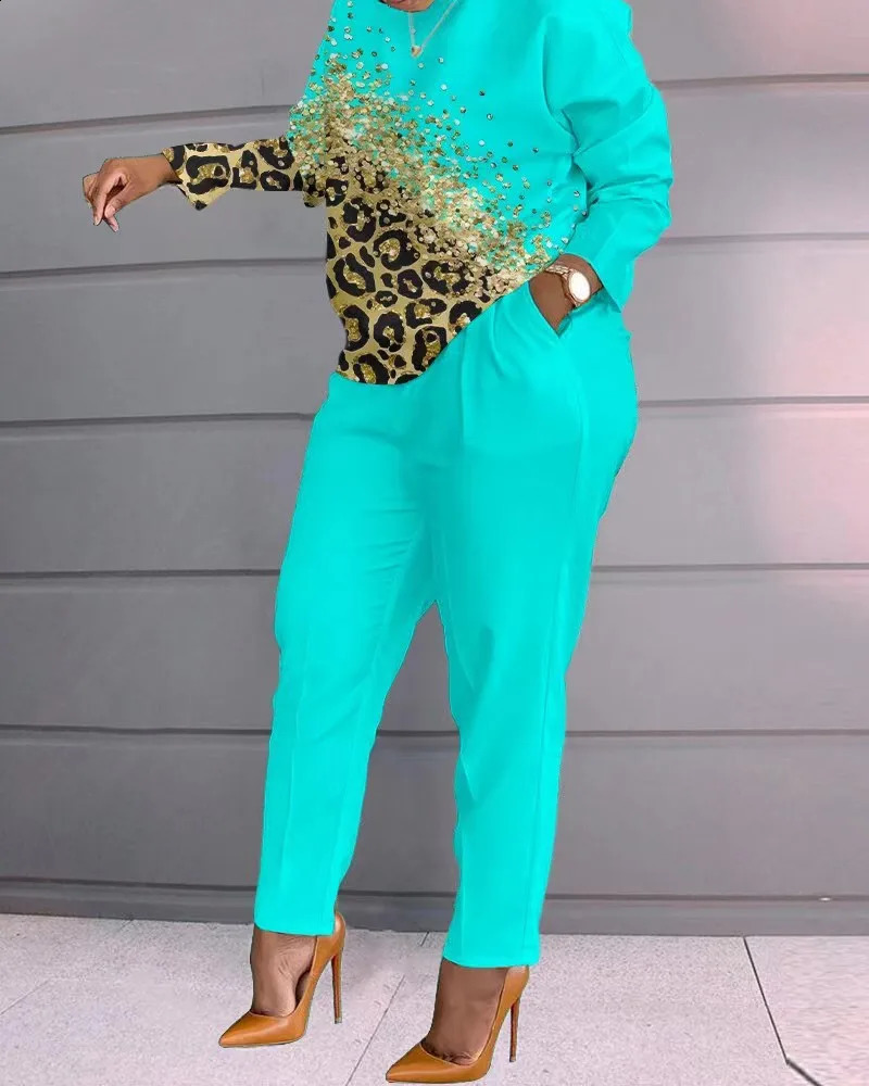 Autumn Casual Printed 2 Piece Outfit Women Fashion Sport Two Piece Set Long Sleeve T Shirt Tops Pants Suit Women Tracksuit Sets 240826