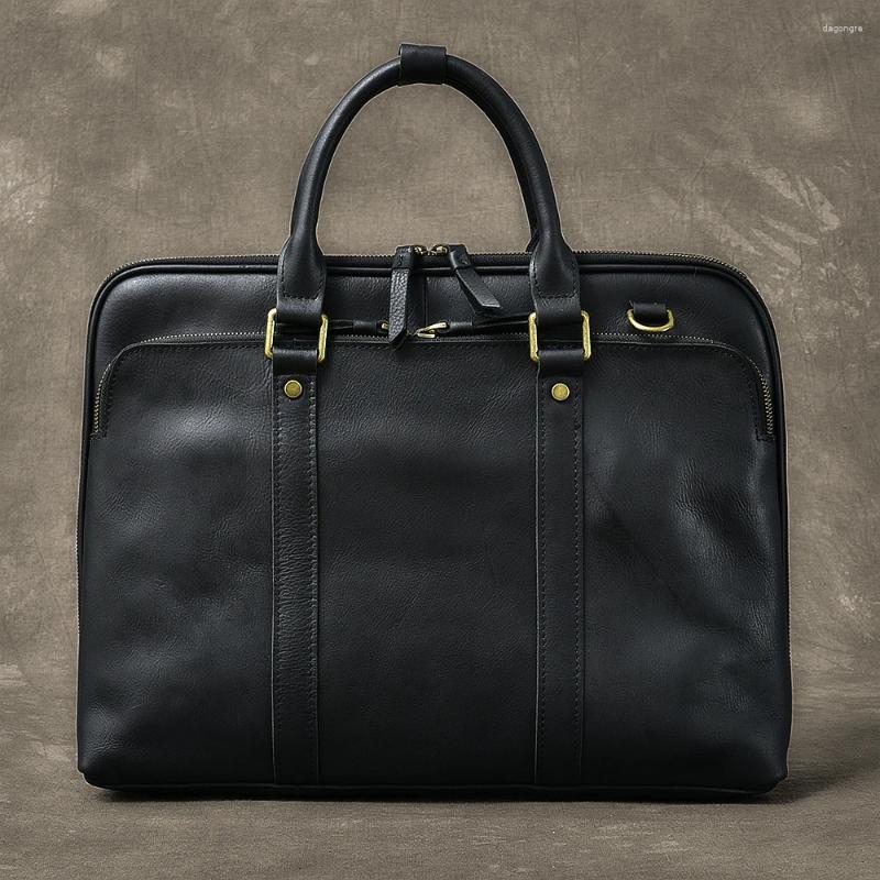 Free Shipping Briefcases Vintage Men's Handbag 15.6 Inch Laptop Briefcase Male Shoulder Crossbody Bag Genuine Leather Computer Business Travel Ba