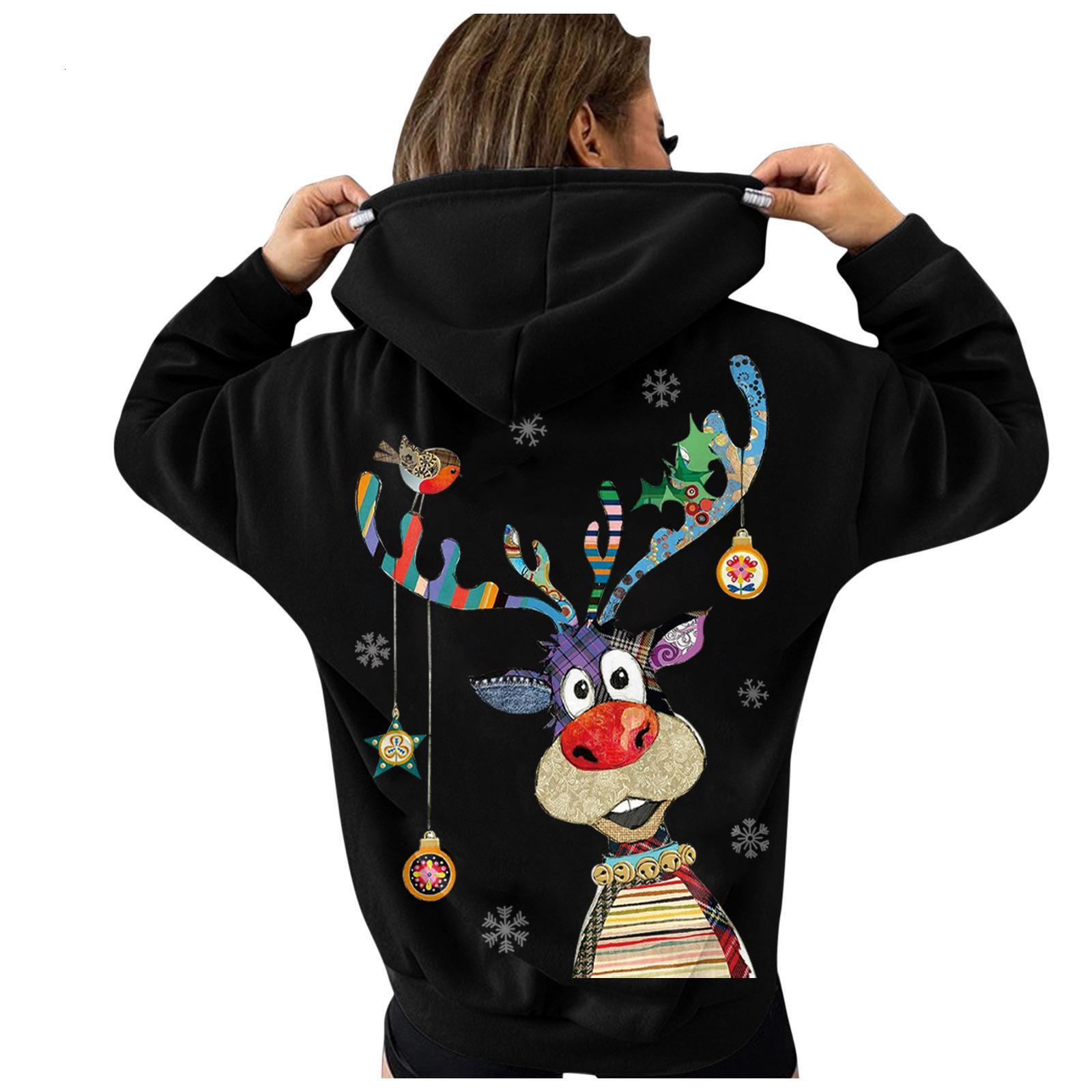 Hooded reindeer women's Christmas moose hoodie, hoodie with fleece dongdumaoyi