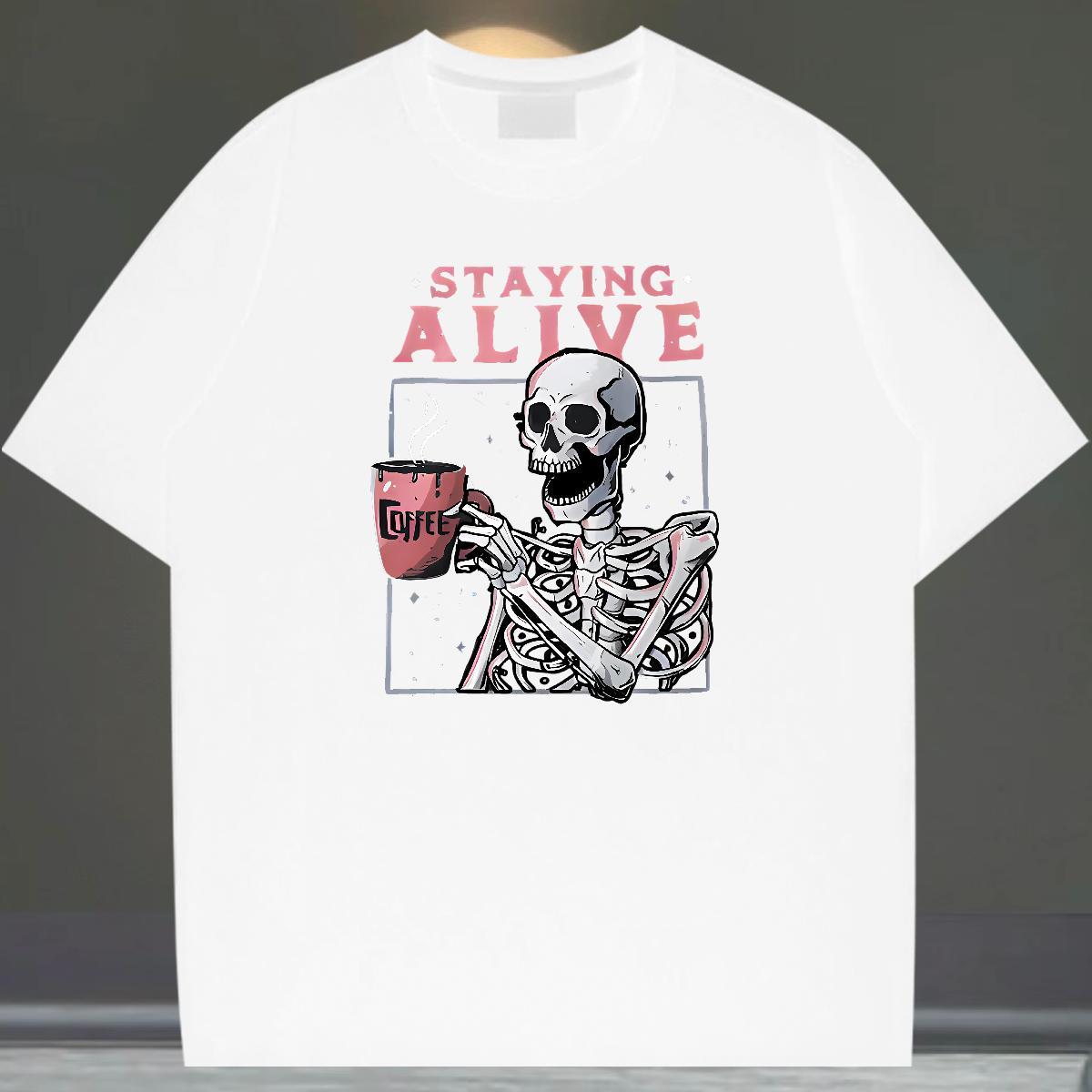 Free Shipping T-Shirts 230g Cotton skull Daily Wear Floral Print Breathable Short Sleeve Couples T Shirts 2024 New Tops Tees