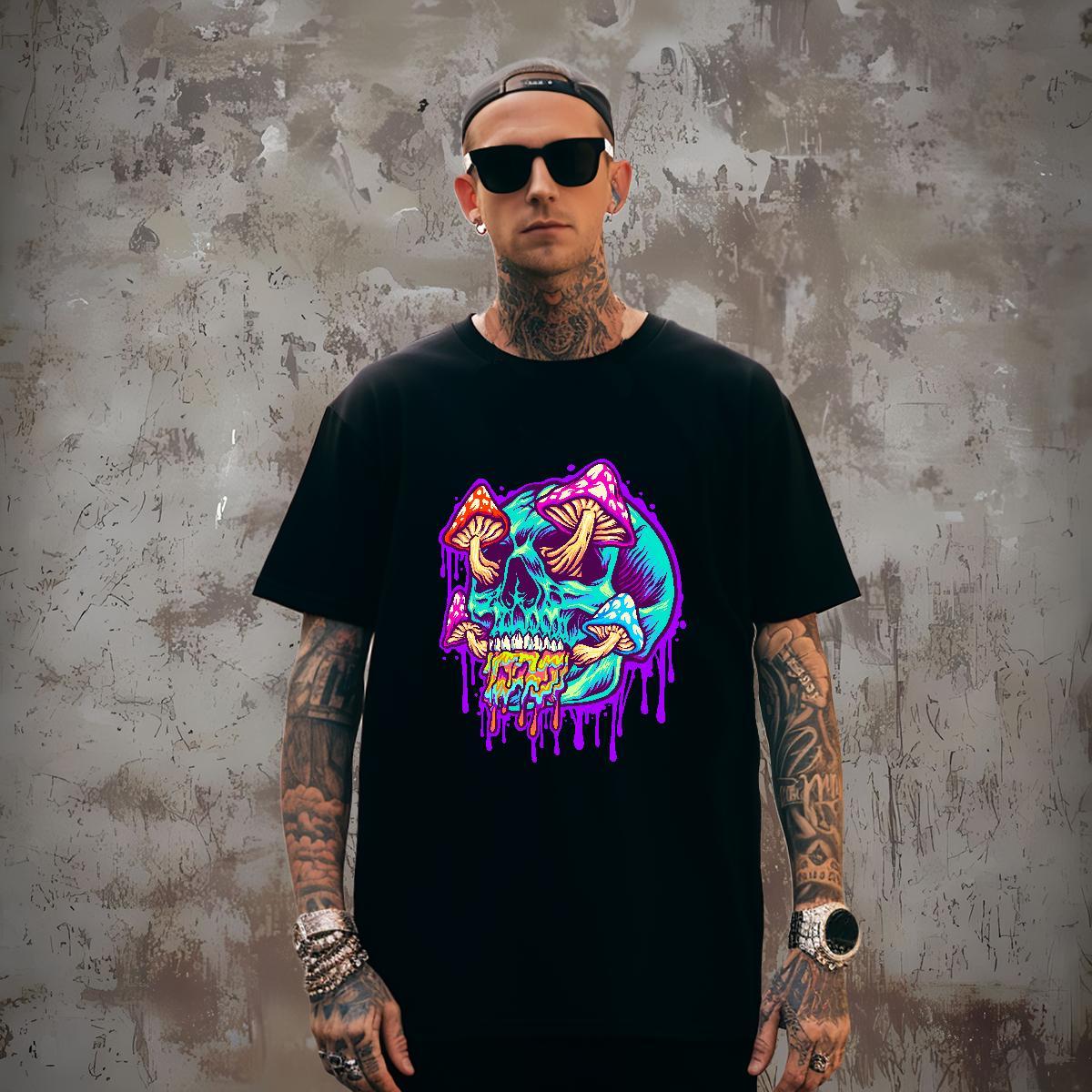 Popular Mens T Shirts 230g 100% Cotton skull Street Custom Anime Short Sleeve O-Neck Men Clothes T-Shirt New Designer Clothings
