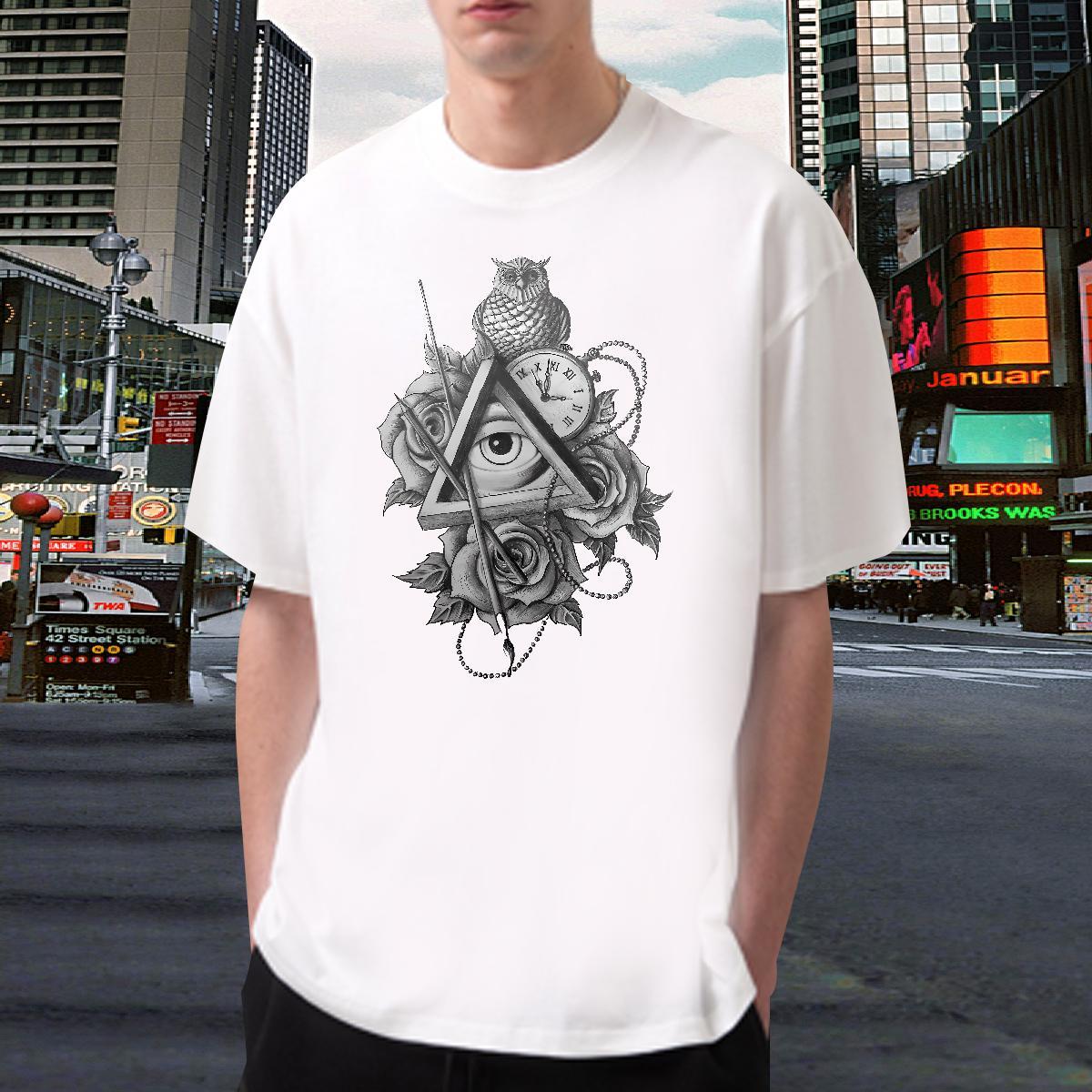 Brand T Shirt For Man 230g Pure Cotton eye of the devil Beach Floral Print Crew Neck Tshirts Wholesale Clothes