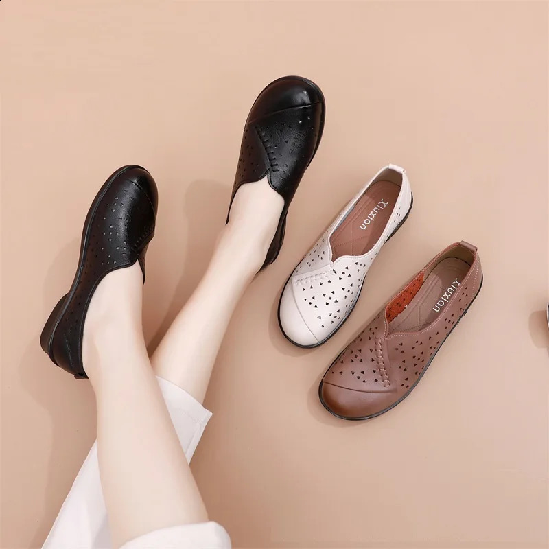 Slip On Shoes For Women Leather Sneakers Ladies Leather Moccasins Womens Loafers Autumn Ballet Flats Woman Shoes Black Loafer 240821