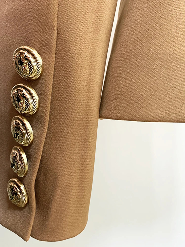 HIGH STREET est er Jacket Womens Classic Lion Buttons Double Breasted Slim Fit Blazer Brown 240826