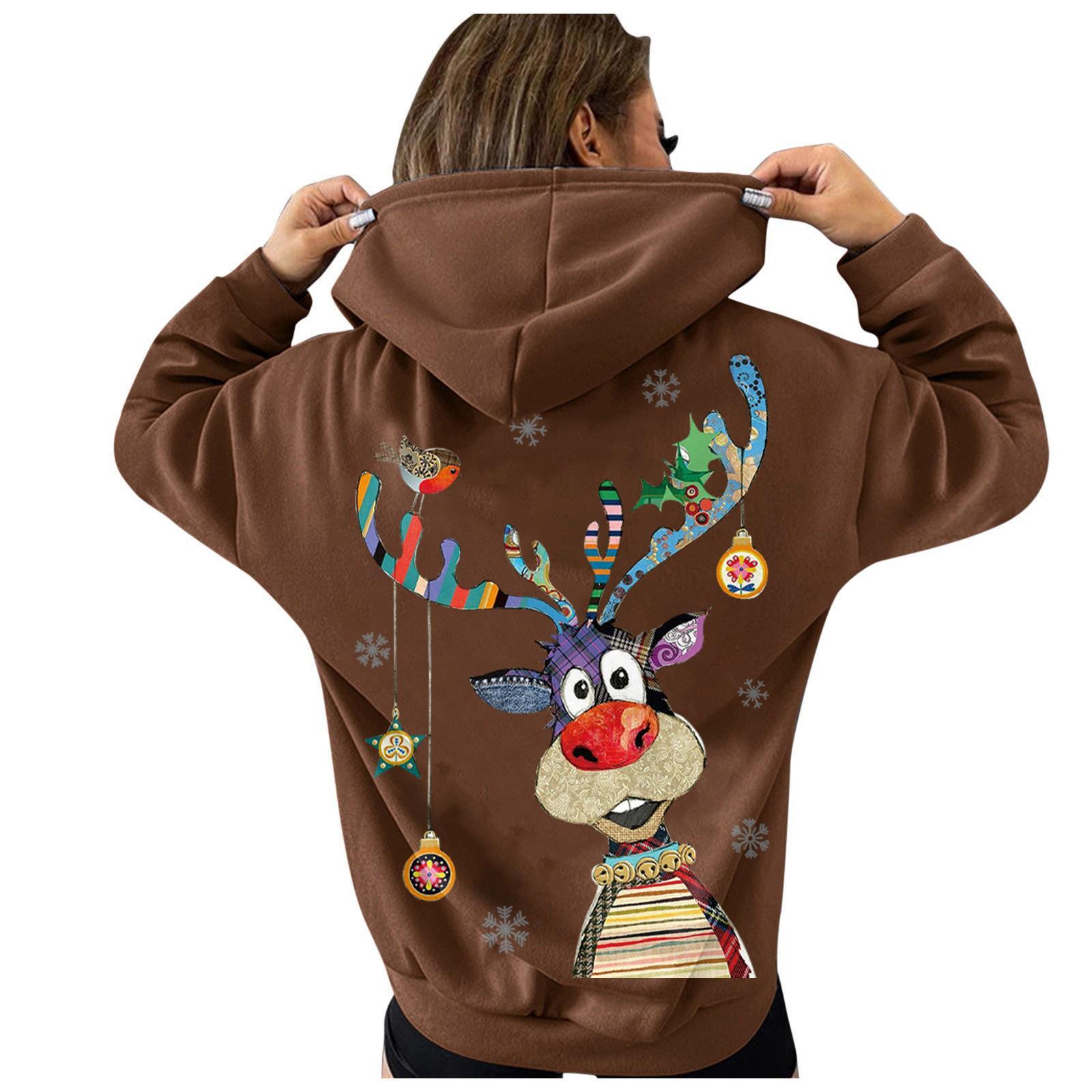 Hooded reindeer women's Christmas moose hoodie, hoodie with fleece dongdumaoyi