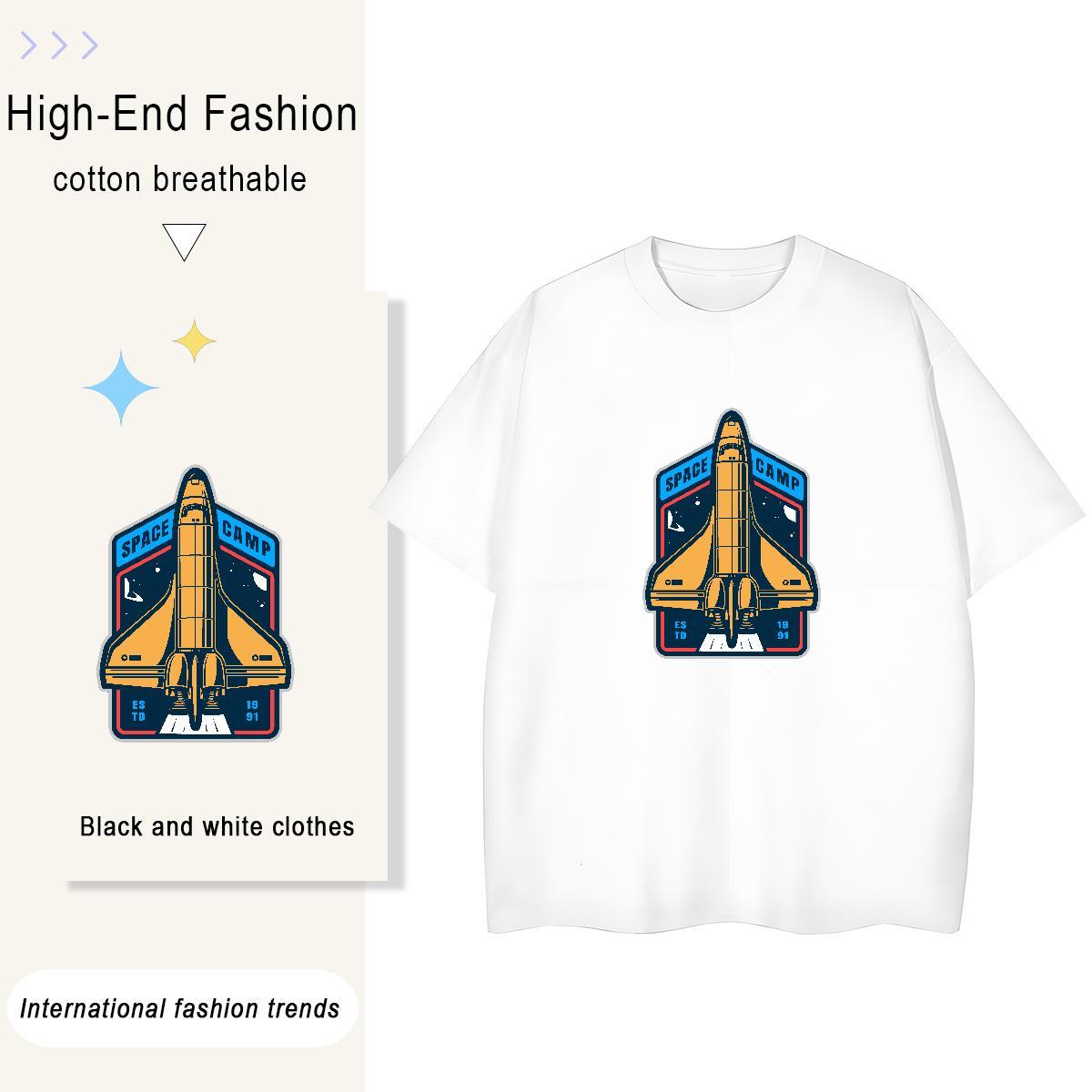 Free Shipping Woman Tshirt 100% Cotton 230g outer space High Street Hip Hop T Shirts Women O-Neck Short Sleeve DIY Printed Tops Shirt