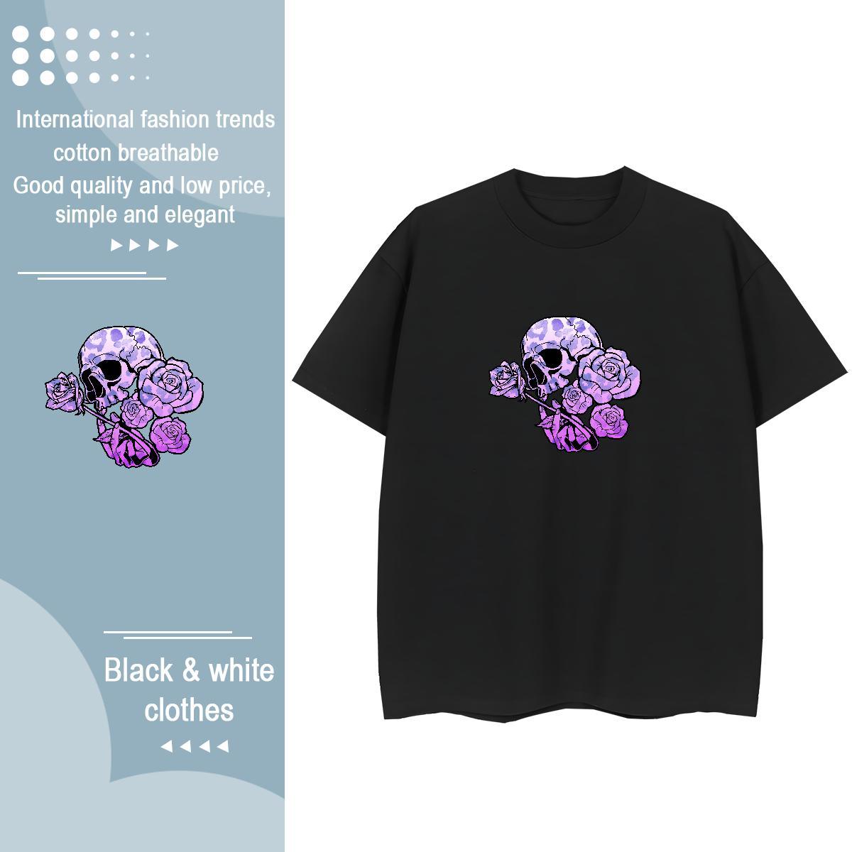 Soft Mens T Shirts 230g Pure Cotton skull Casual Daily Wear Custom Print Plus Size Crew Neck Mens Tshirts Fashion Design Tops