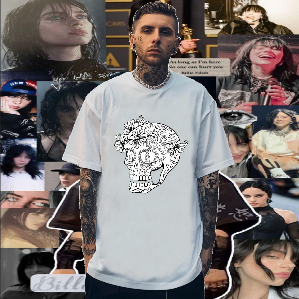 Classic Mens T Shirts 230g Cotton skull Sport Custom Print Oversized Breathable Crew Neck Mens Tshirts Free Shipping Tops Shirt