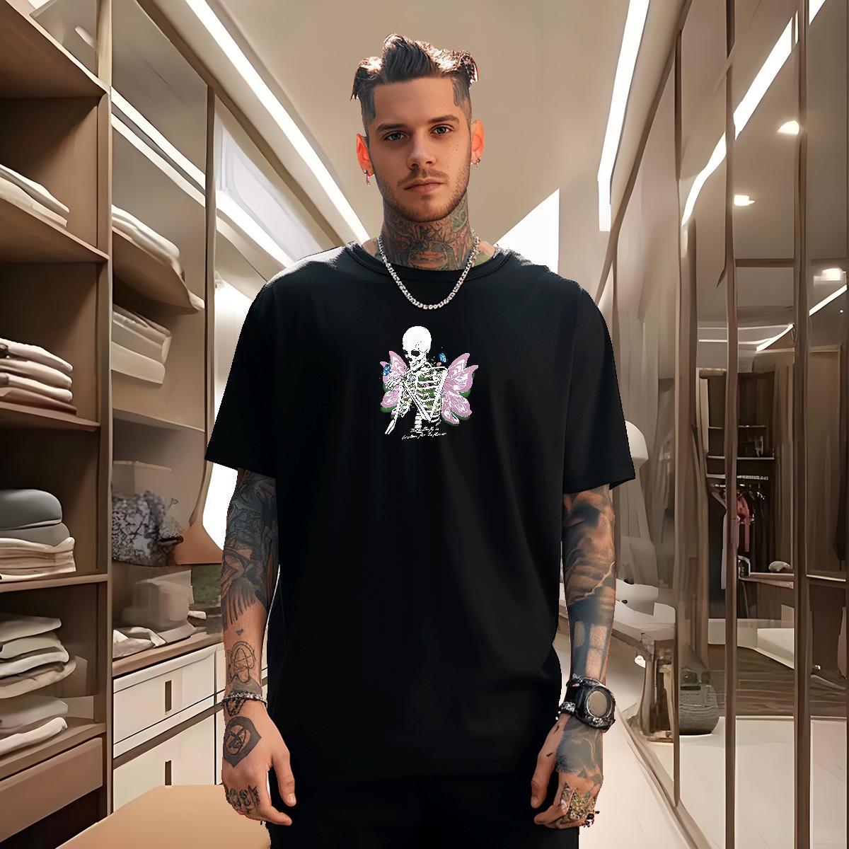 TOP Quality T Shirt For Man 100% Cotton 230g skull Street wear Hip Hop Custom Anime Breathable Short Sleeve Couples T Shirts Classic Polos