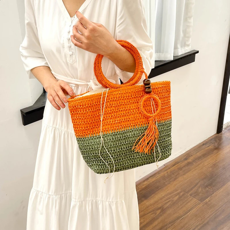 Big Bag For Women Large Travel Beach Bag Handbag Summer Round Top Handle Tote Bag Fashion Basket Shopper Bag 240824