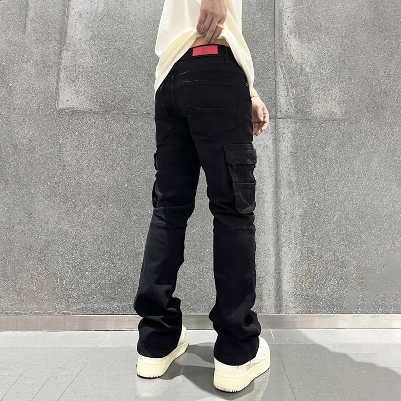Smart Black Cargo Jeans Men Slim Fitting Straight Baggy Pants Side Pockets Y2K Clothes 240824