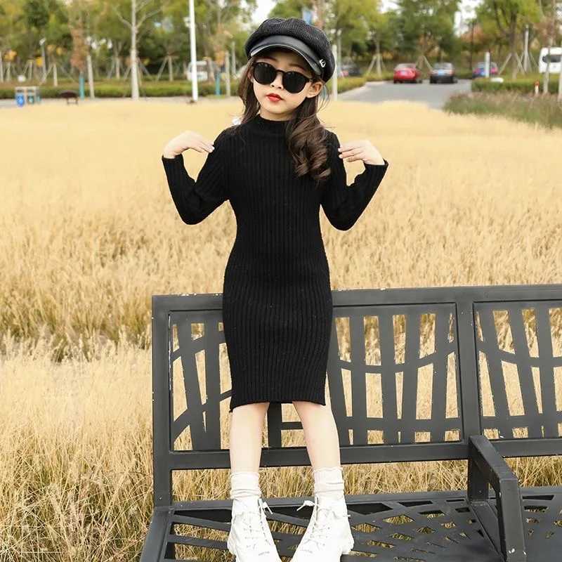 Autumn and Winter Youth Girls Sweater New Fashion Long Wool Womens Knitted Sweater 3-12 Year Childrens ClothingW240824