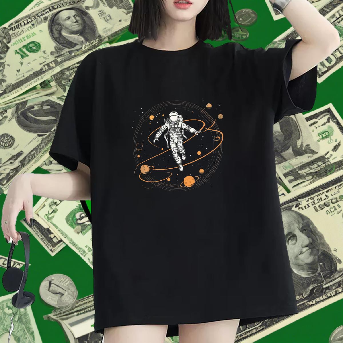 Popular Women Tees 230g Cotton universe Outdoor T-Shirts Breathable Soft Black White Clothes Shirt