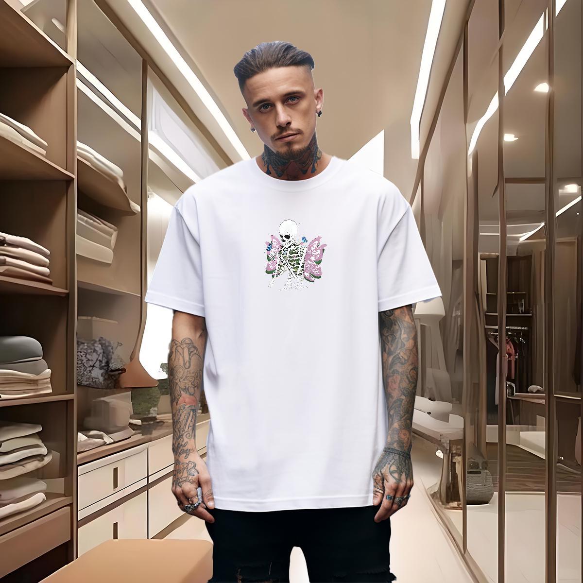 TOP Quality T Shirt For Man 100% Cotton 230g skull Street wear Hip Hop Custom Anime Breathable Short Sleeve Couples T Shirts Classic Polos