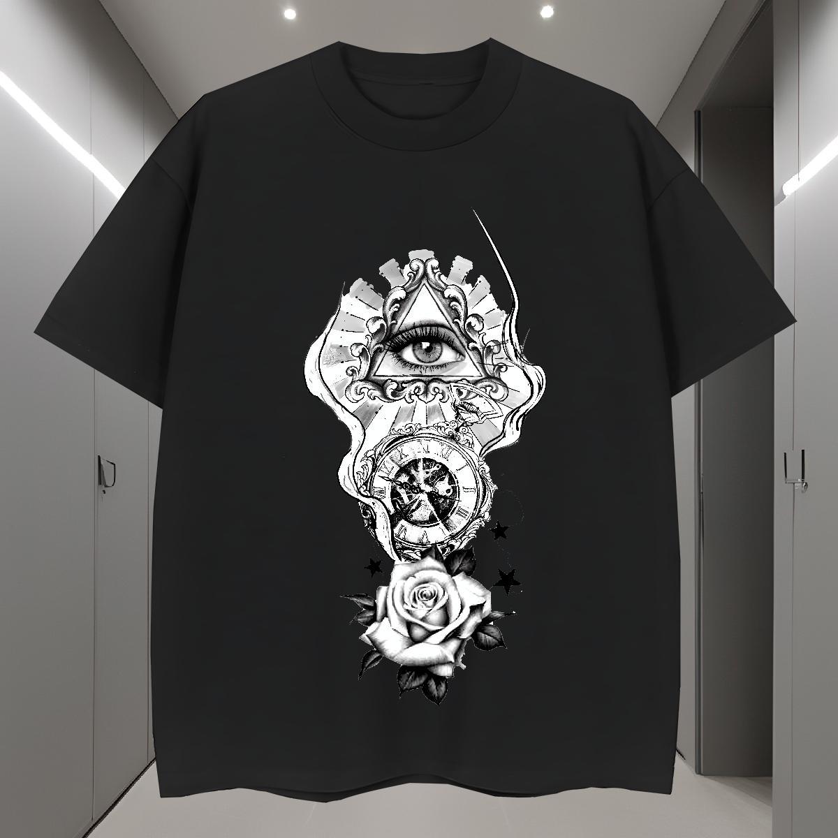 High Quality T Shirt For Man 230g Cotton eye of the devil Street Wear Plus Size Custom Breathable Short Sleeve Men Clothes T-Shirt DIY Customized Tee 