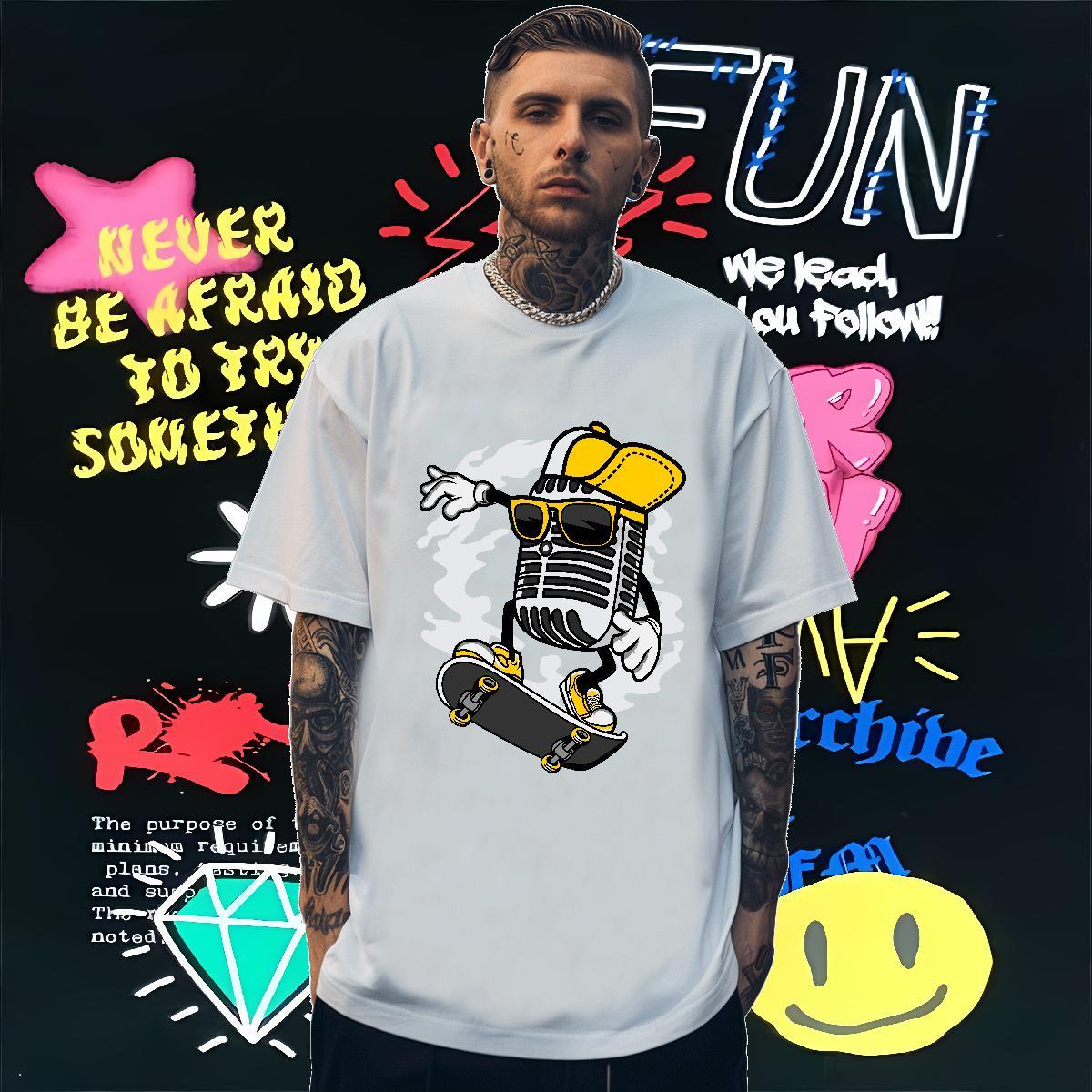TOP Quality T shirt 230g Pure Cotton microphone Daily Outfit Custom Print Oversized Breathable Crew Neck Men Tshirts Free Shipping Top Tees