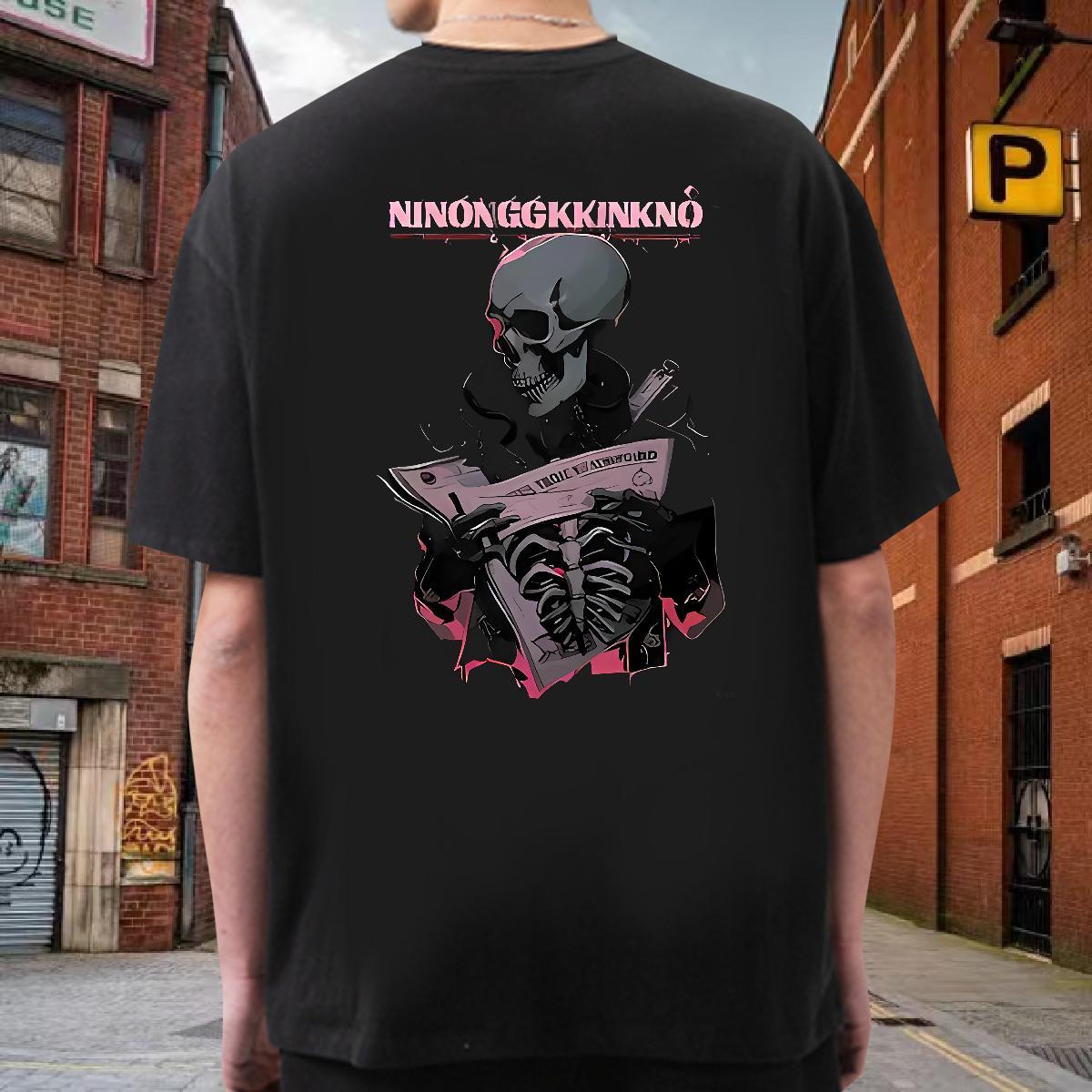 Wholesale Men T Shirts 230g Pure Cotton skull Casual Beach Custom Print Oversized Crew Neck Men Tops Tees Fashion New Tops Shirt