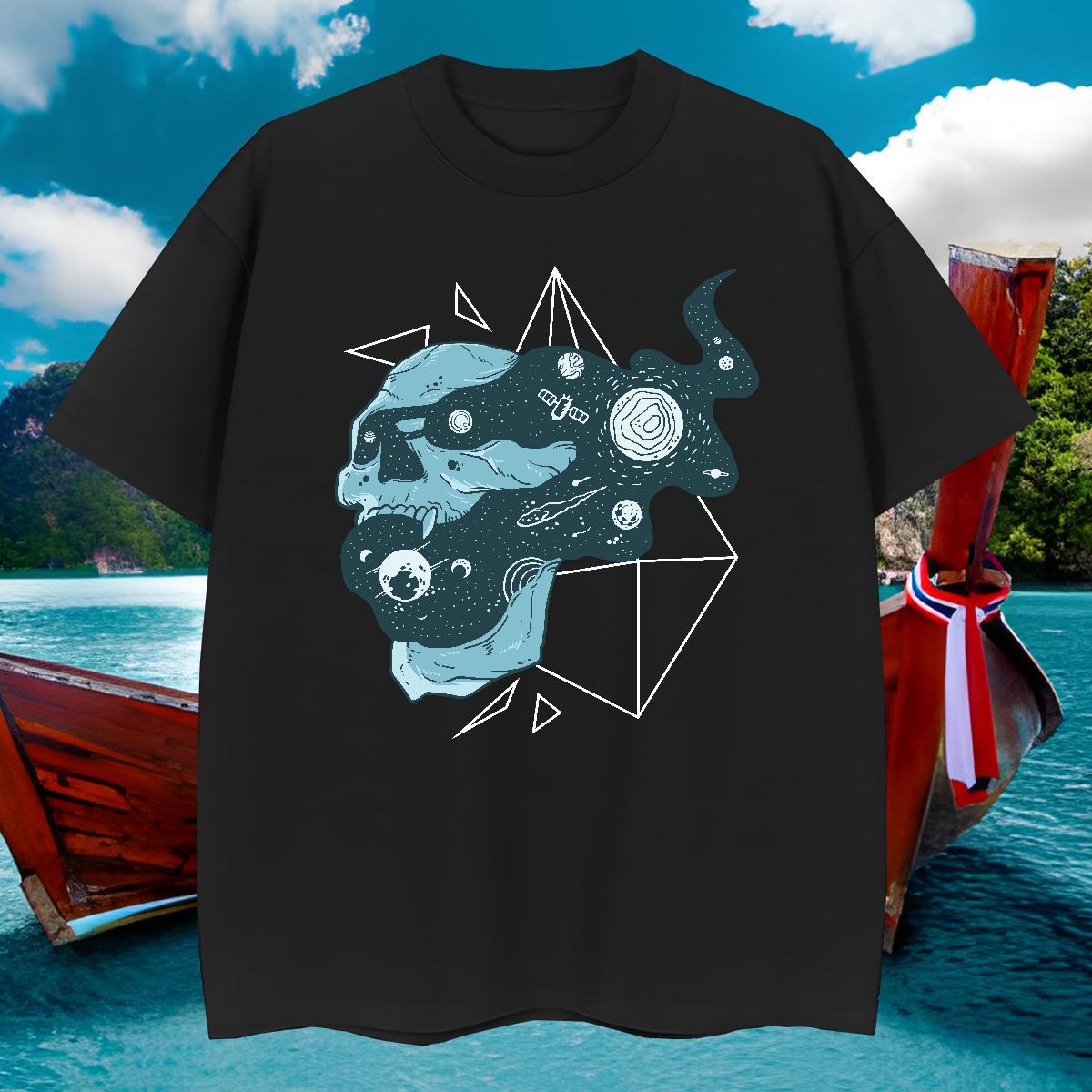 Comfortable T-Shirts for Men 100% Cotton 230g skull Beach Asian Size Pure Cotton Men Tshirts 2024 Summer Polos