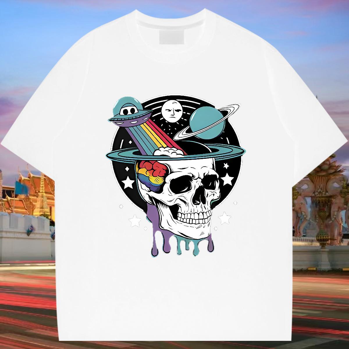 Loose Fit T Shirt For Man 230g Cotton skull Hip Hop Street Custom Print Oversized Breathable Short Sleeve Men Tshirts Fashion Design Top Tees