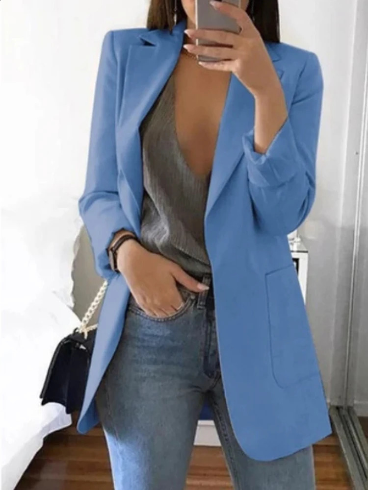 Suit Jacket Women Blazer Clothing Cardigan Autumn Winter Overcoat Solid Large Topcoat Lapel Jacket Grace Fashion Outer Wear 240826
